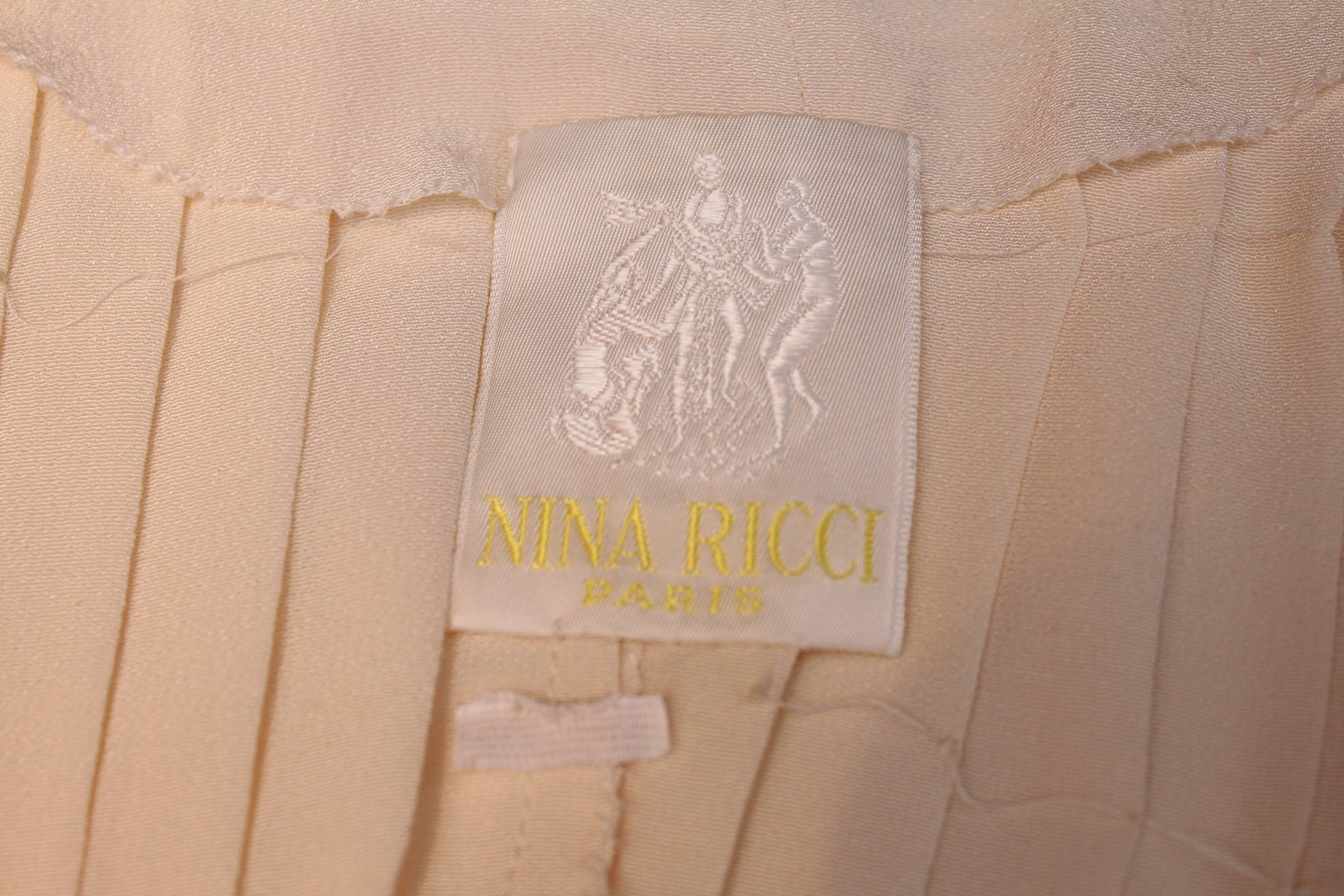 1980s Nina Ricci Couture Ivory Pleated Silk Jumpsuit 4