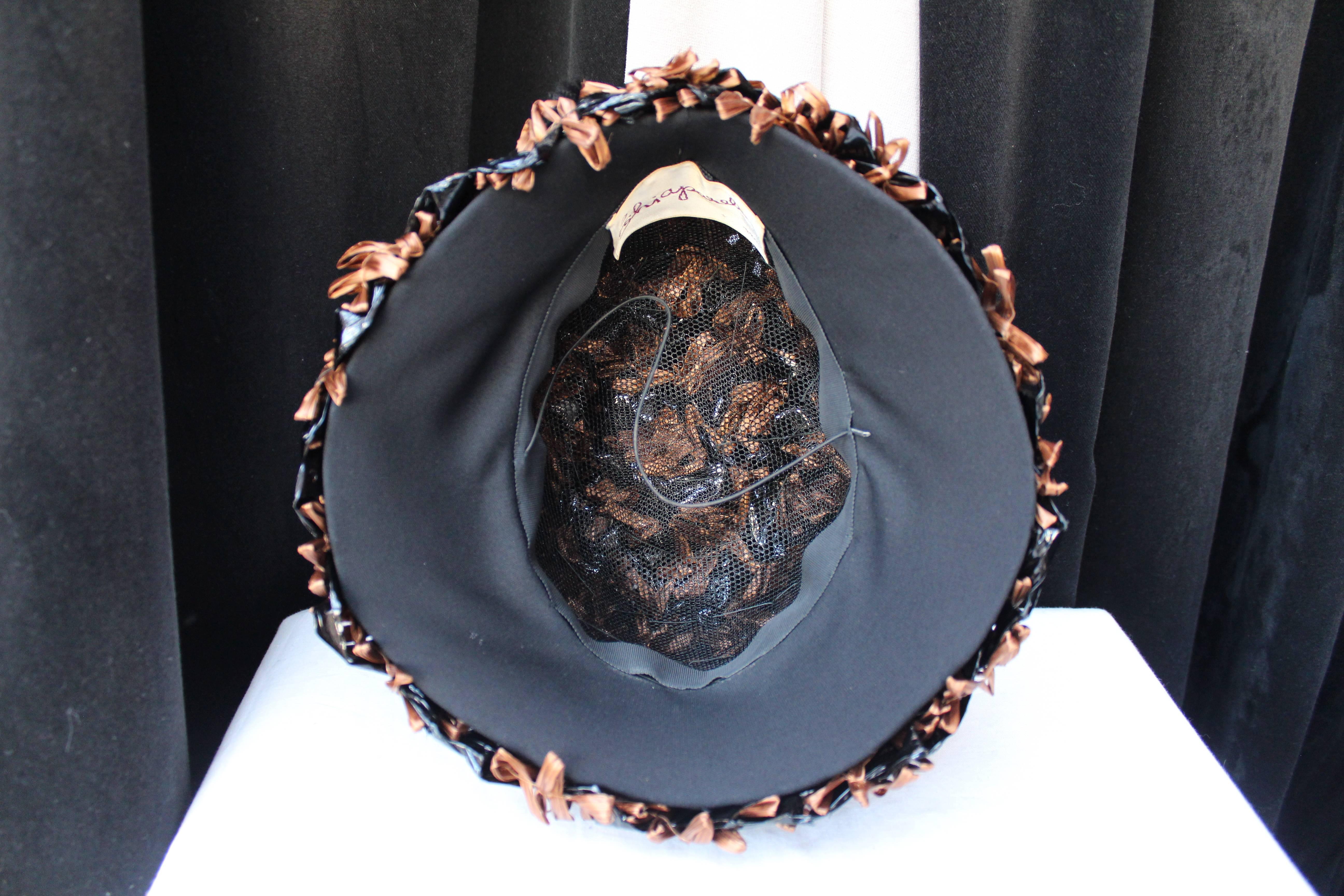 1950 Schiaparelli Brown and Black Raffia Hat For Sale 4