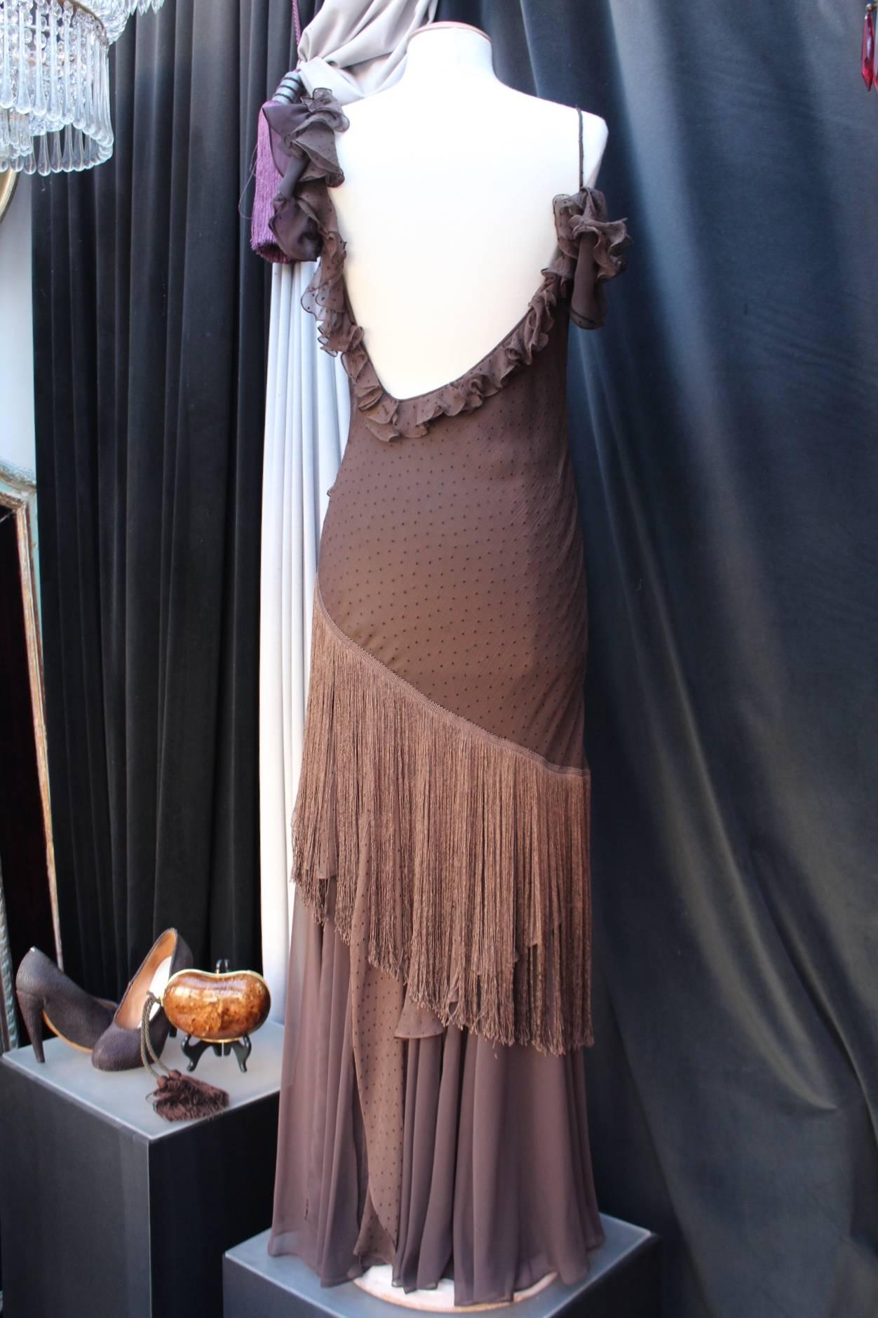 2000s Christian Dior Brown Silk Muslin Evening Dress In Excellent Condition In Paris, FR