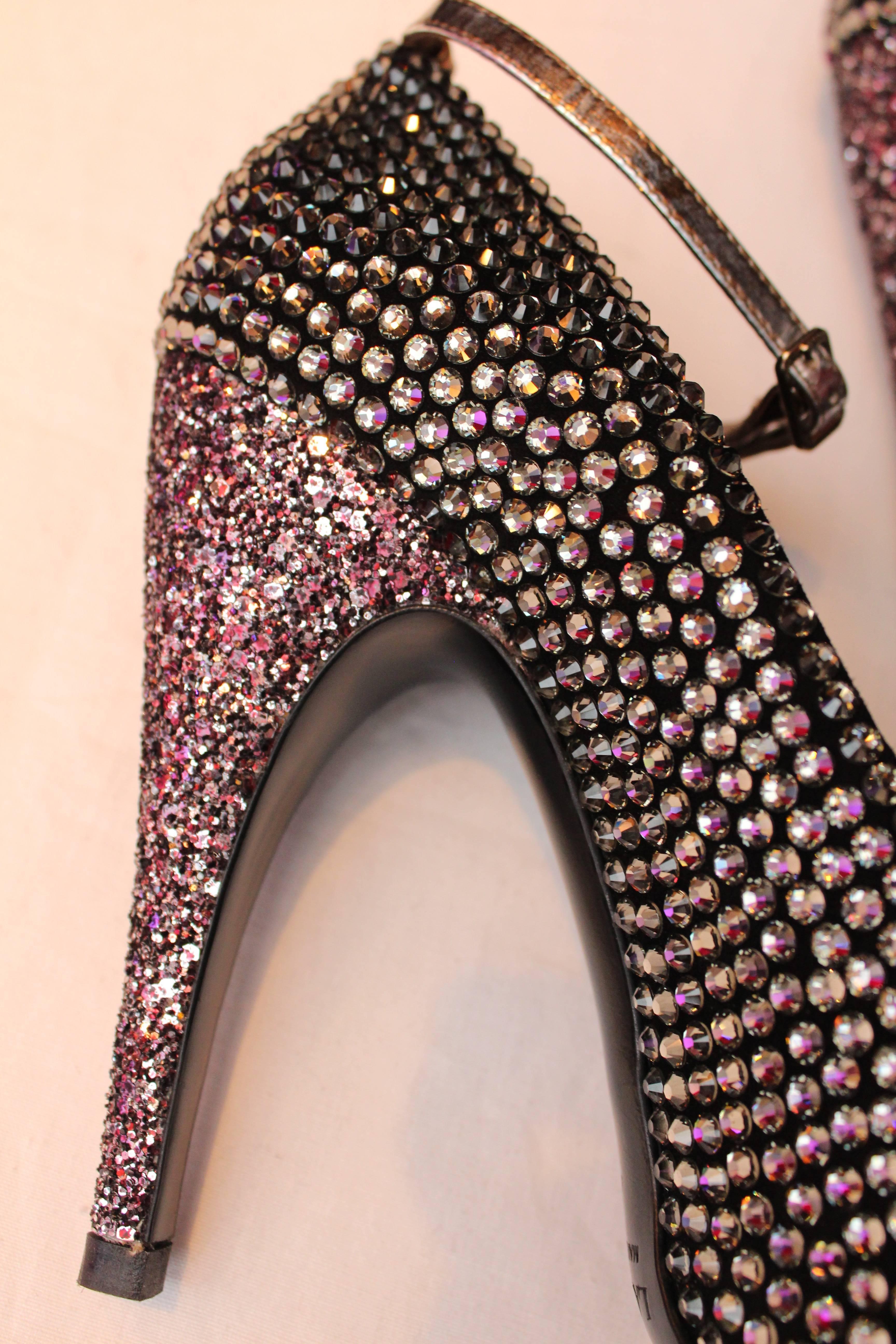 2013 Lanvin Platform Pumps with Grey and Pink Crystals For Sale 2