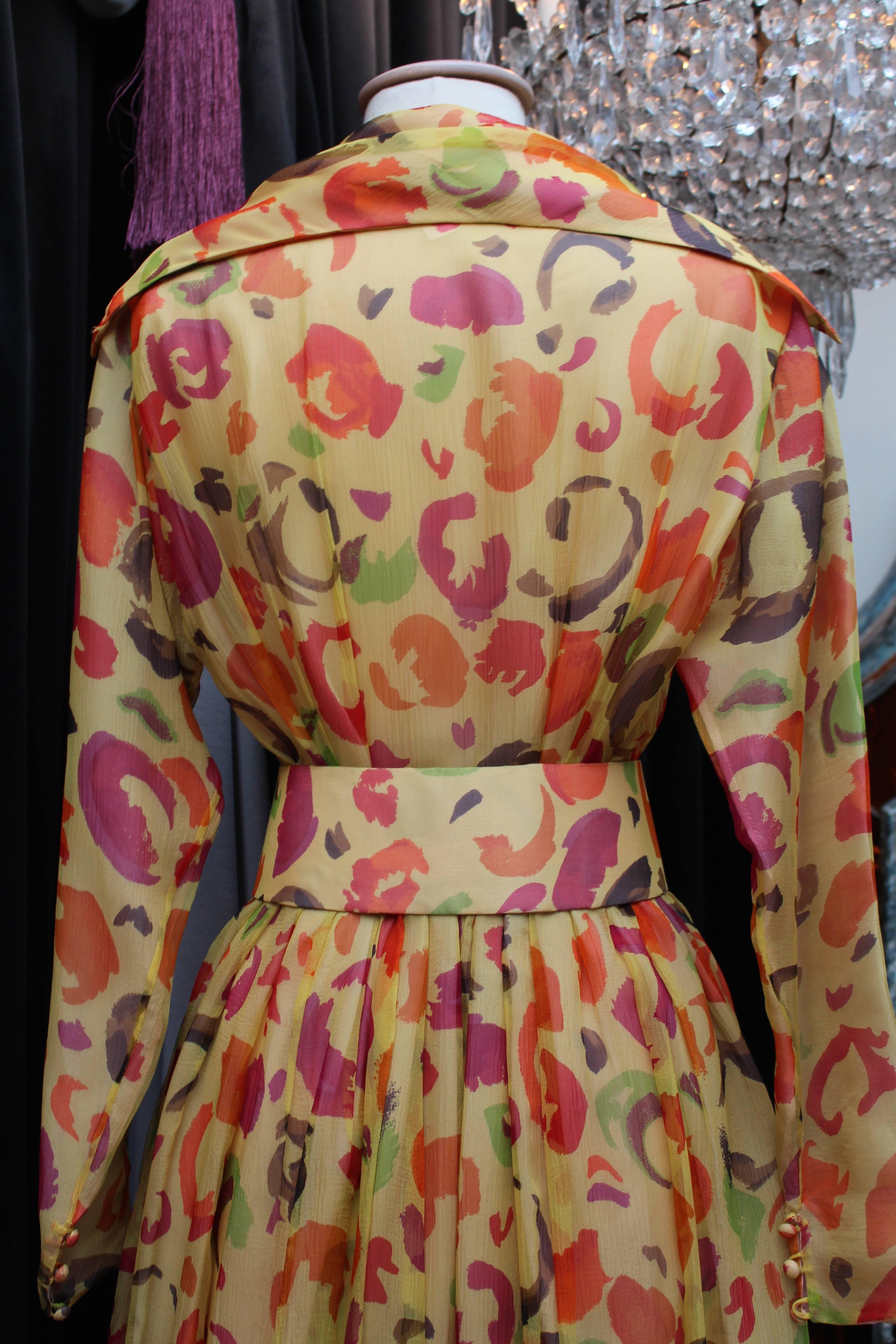 1970s Ted Lapidus Printed Silk Muslin Wrap Dress For Sale 1