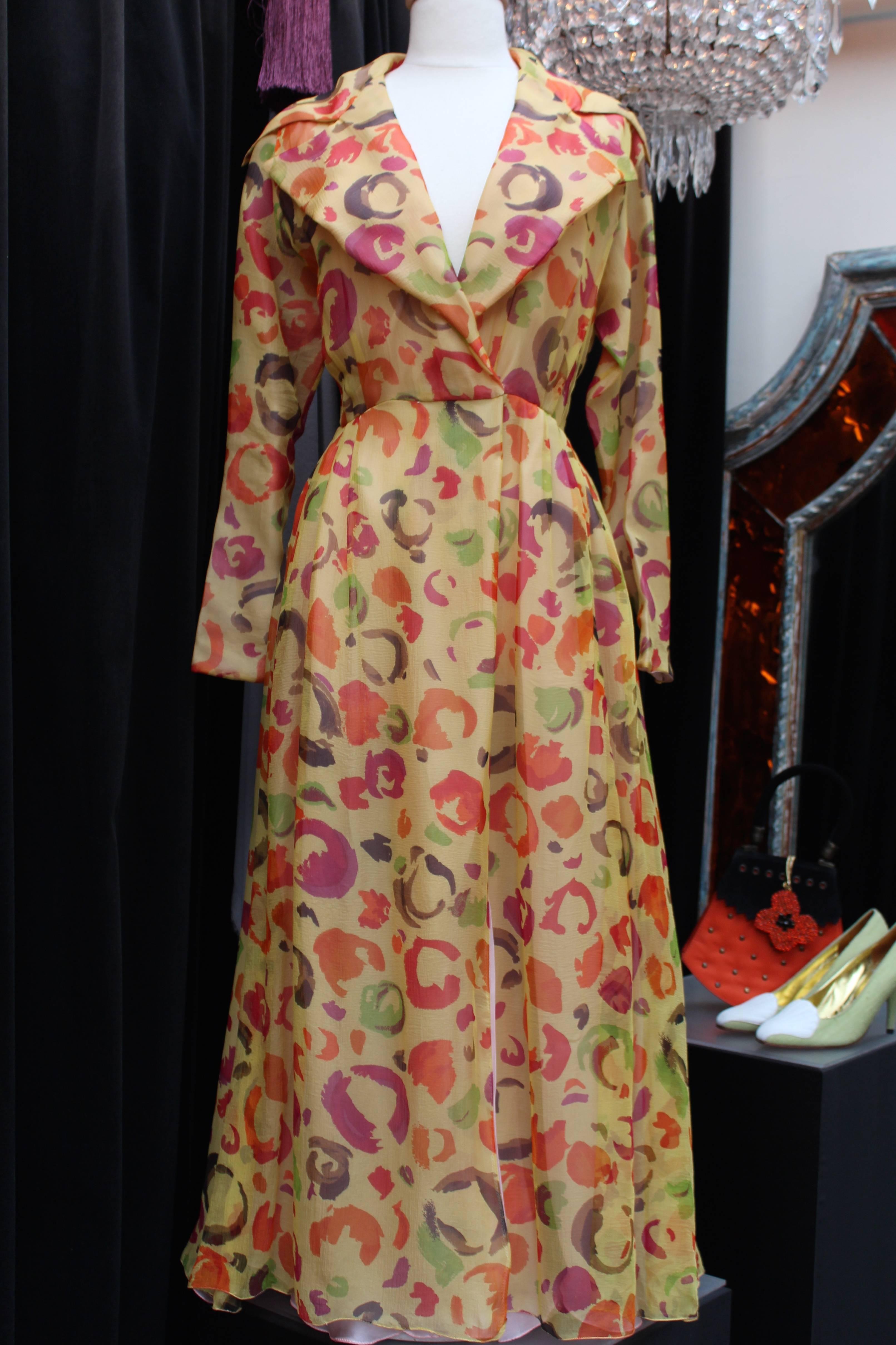 Women's 1970s Ted Lapidus Printed Silk Muslin Wrap Dress For Sale