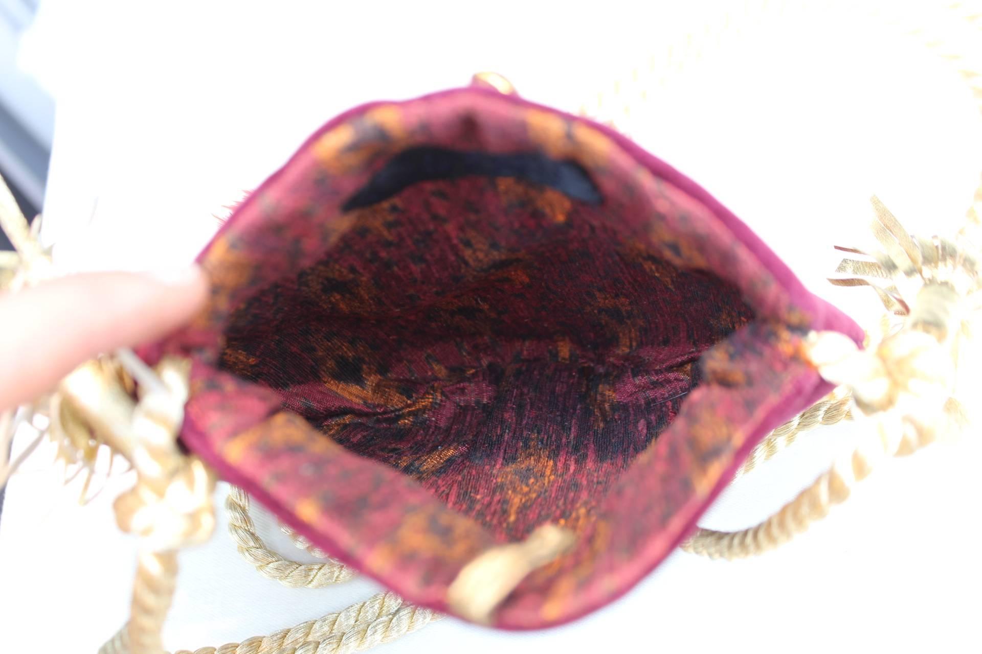 1980s Isabel Canovas Evening Bag in Burgundy Velvet, Glass and Feathers 4