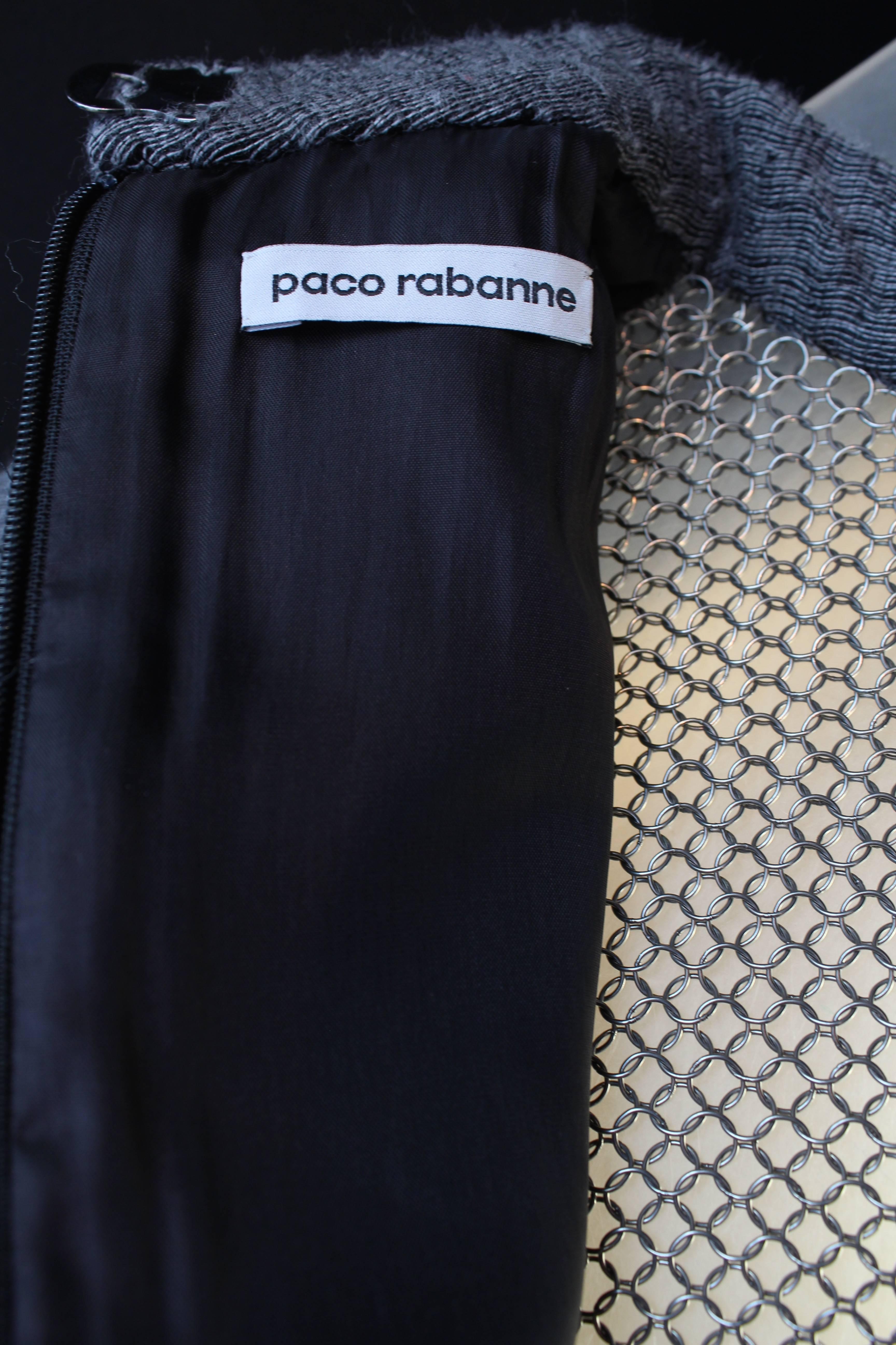 2012 Paco Rabanne Grey Wool and Silver Metal Mesh Mini Dress For Sale 5