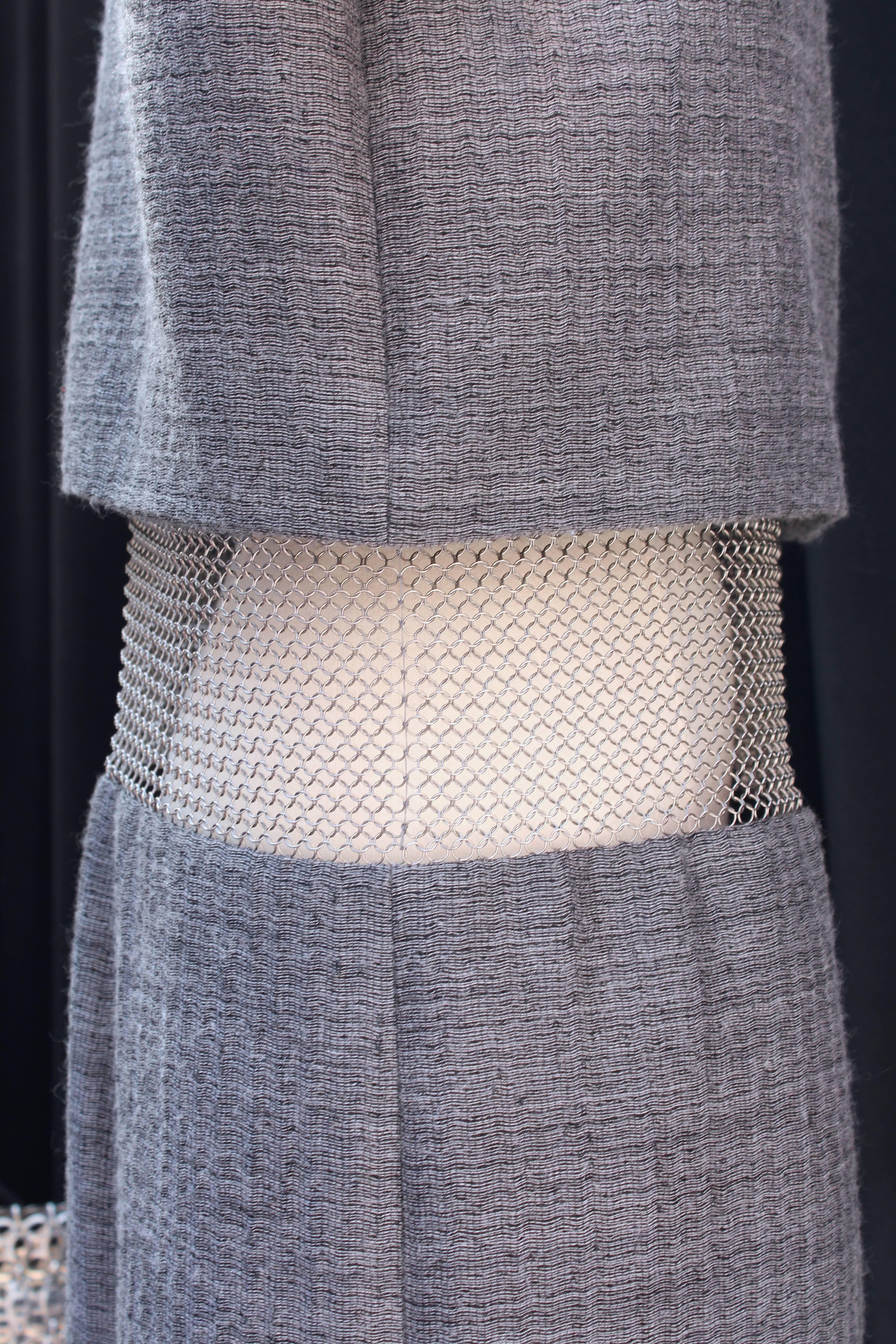 2012 Paco Rabanne Grey Wool and Silver Metal Mesh Mini Dress For Sale 2