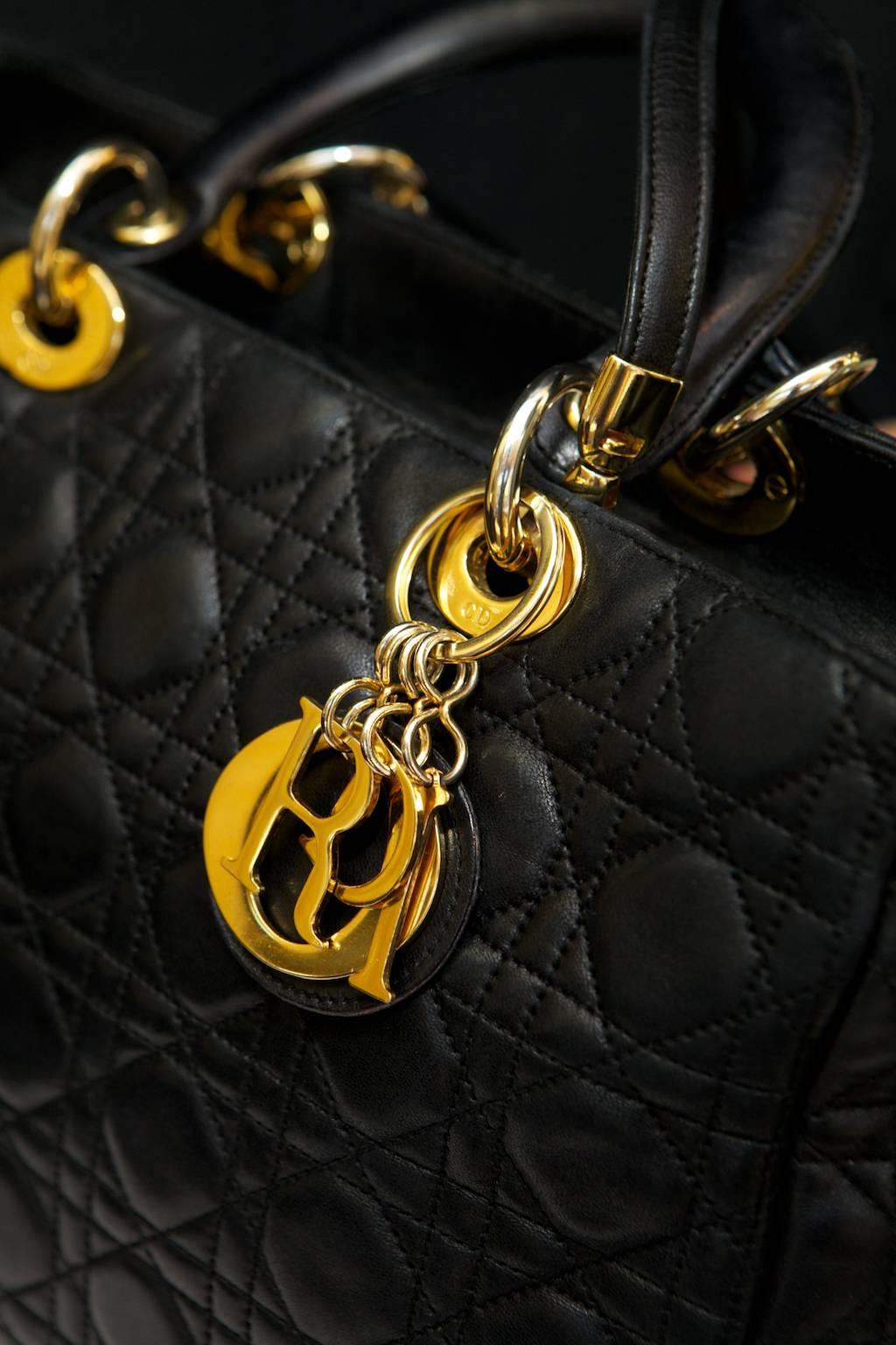 2012 Christian Dior Iconic Large 'Lady Dior' Handbag in Black Lambskin and Gilt 2