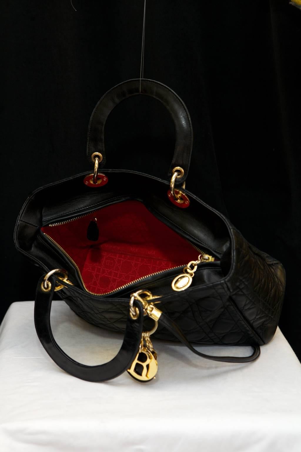 2012 Christian Dior Iconic Large 'Lady Dior' Handbag in Black Lambskin and Gilt 4