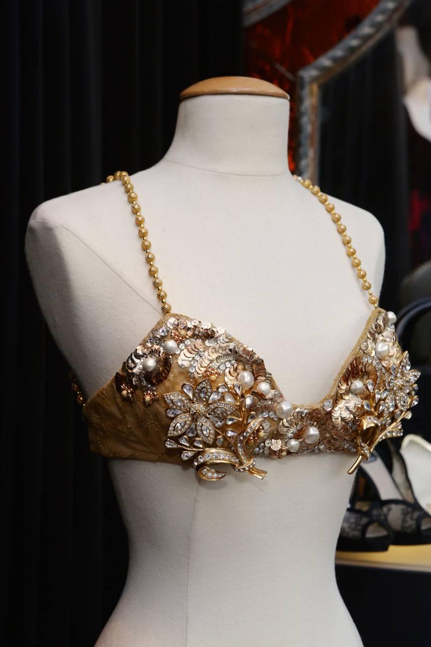 Brown Christian Dior by Ferre Documented Gold-tone Jewellery Bra, 1993 