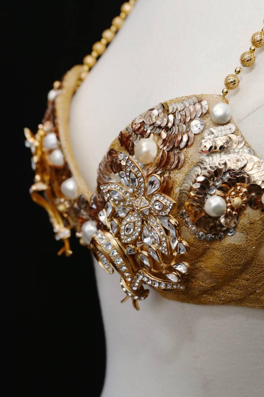 Christian Dior by Ferre Documented Gold-tone Jewellery Bra, 1993  In Good Condition In Paris, FR