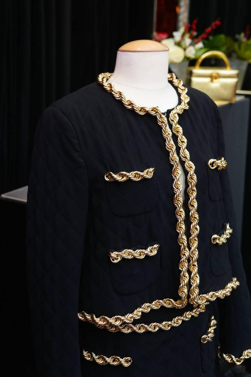 Moschino Couture Suit with Quilted Black Fabric and Large Gilt Chains, 2014  In Excellent Condition In Paris, FR