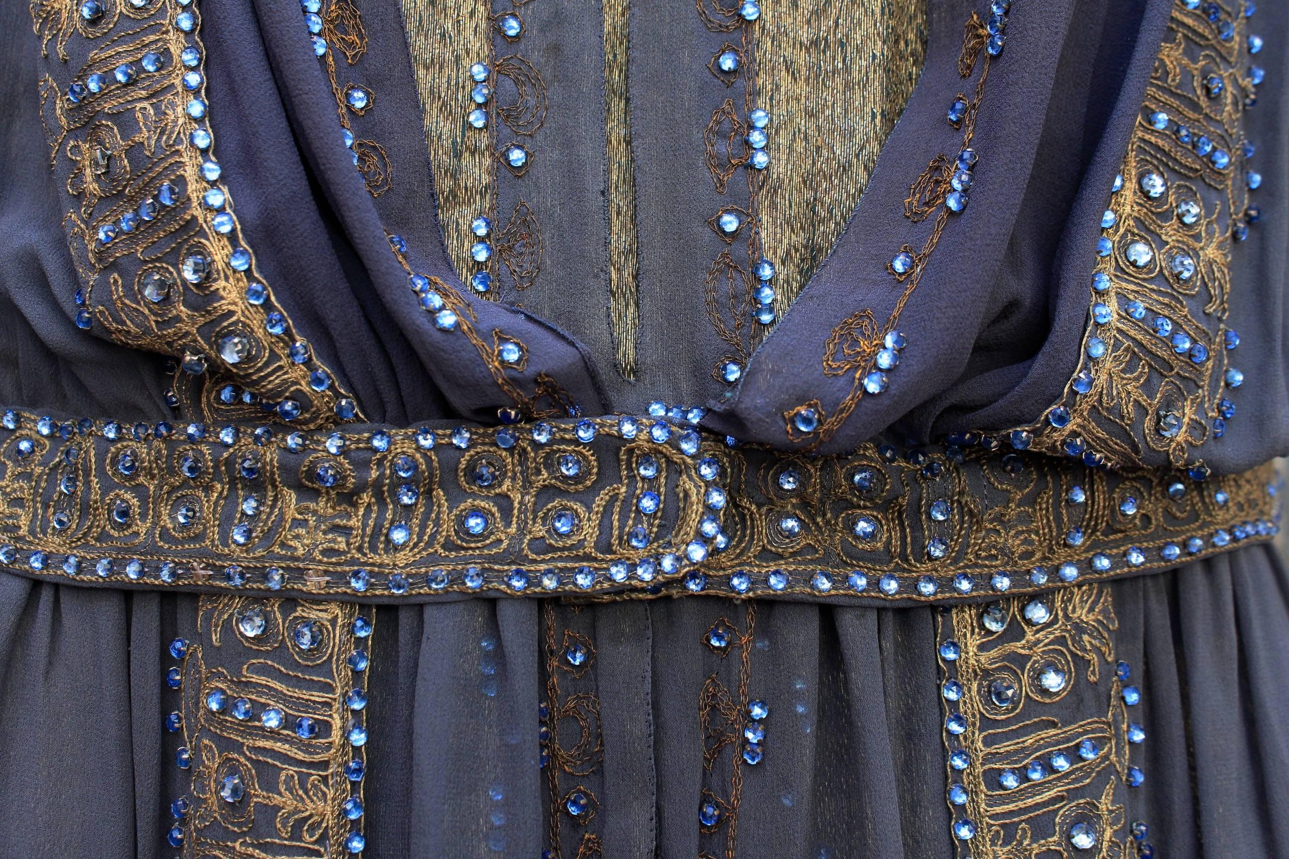 1920s Night Blue and Goldtone Lame Dress For Sale 2