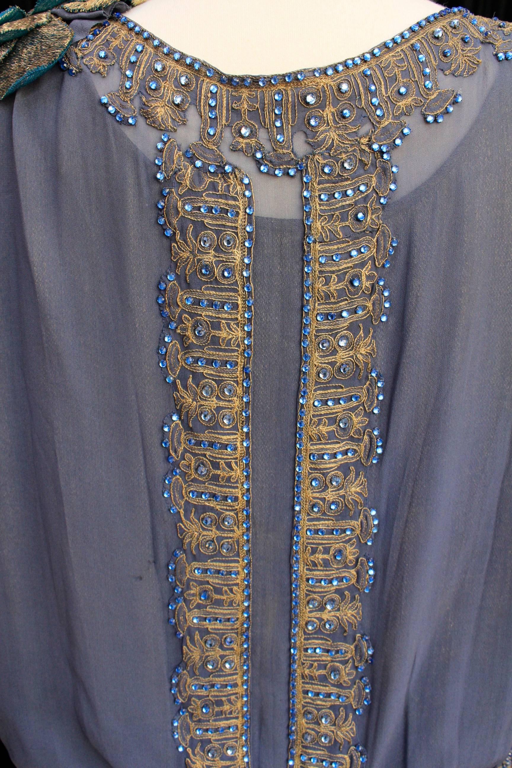1920s Night Blue and Goldtone Lame Dress For Sale 5