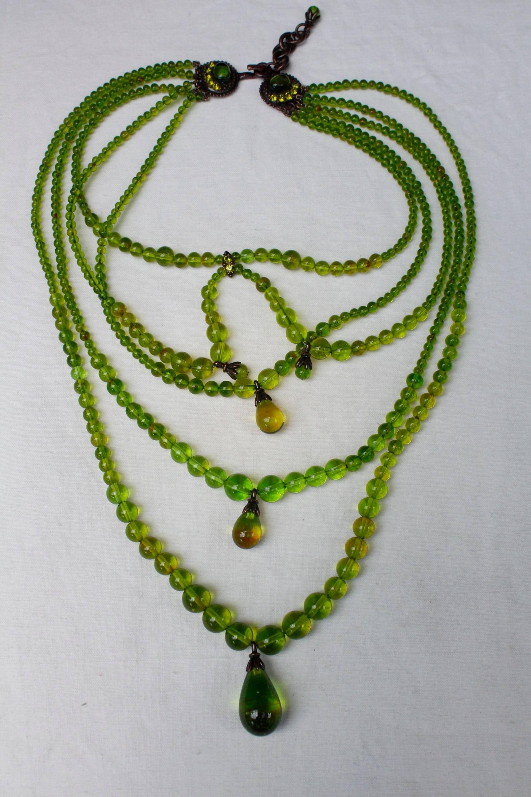 Women's Late 1990s Christian Dior by Galliano Green Massai Necklace