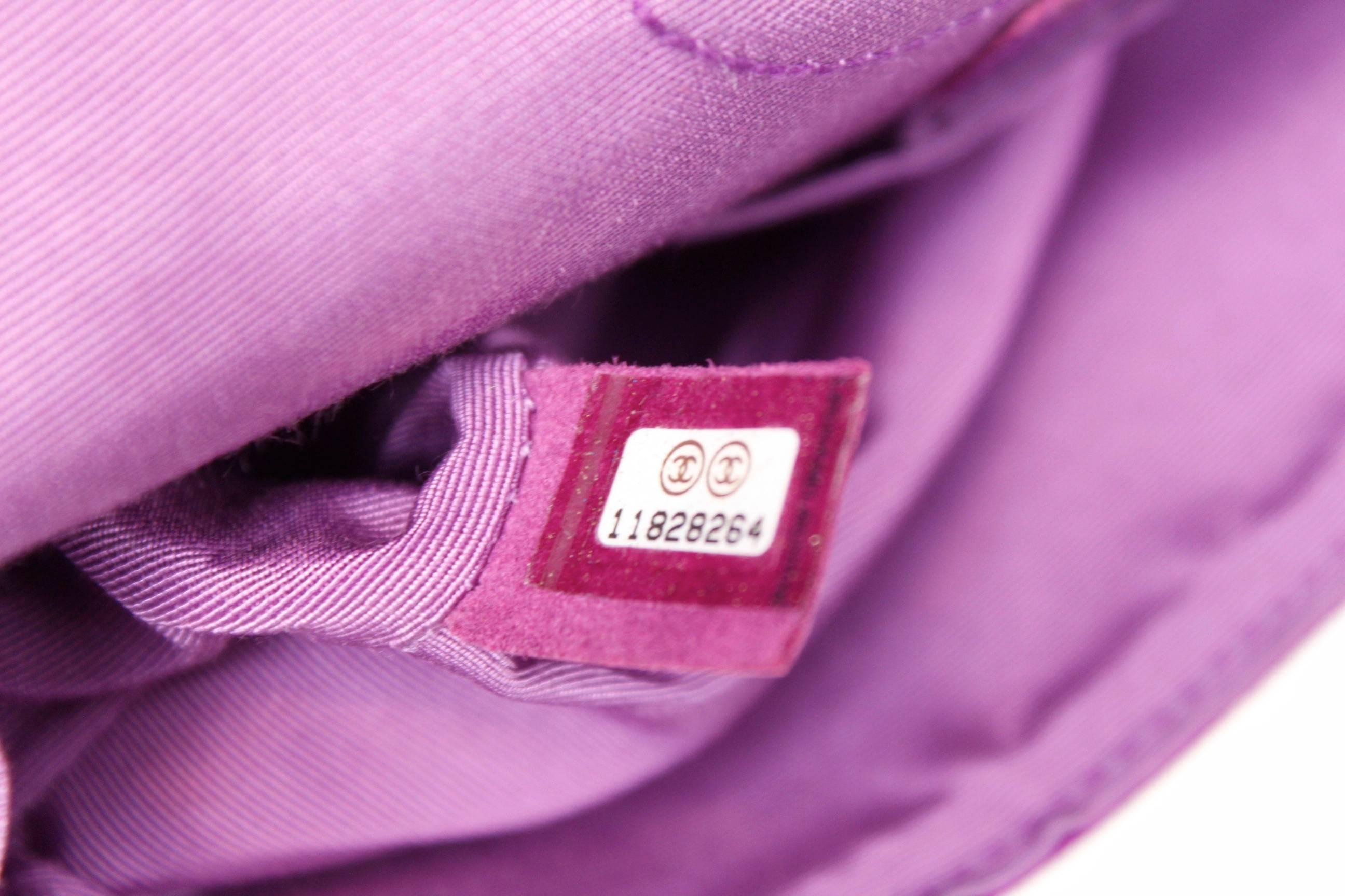 Chanel 2-55 Purple Satin Shoulder Bag with Crocodile Pattern, 2000s  For Sale 2