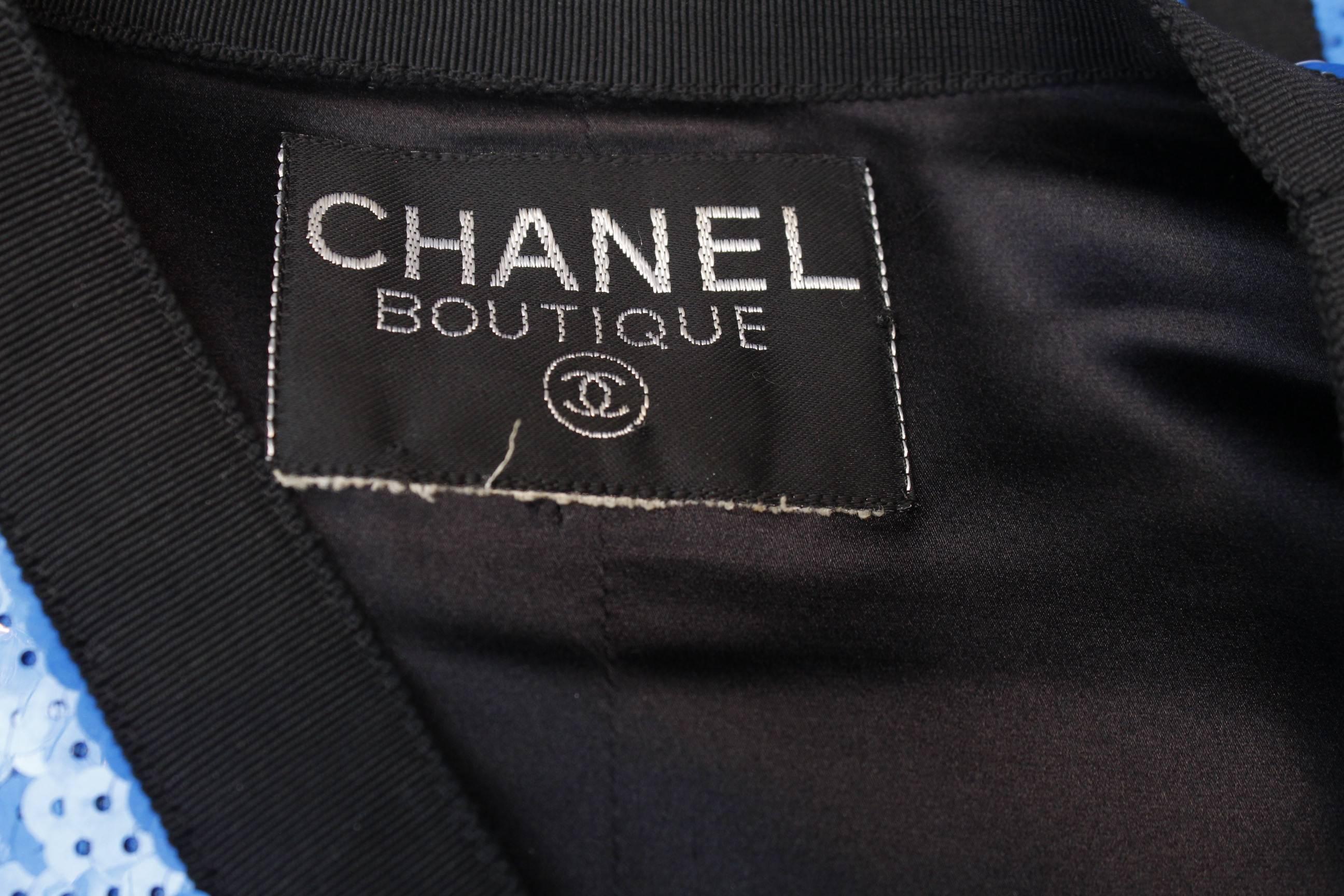 1991 Chanel Blue Sequins Jacket For Sale 4