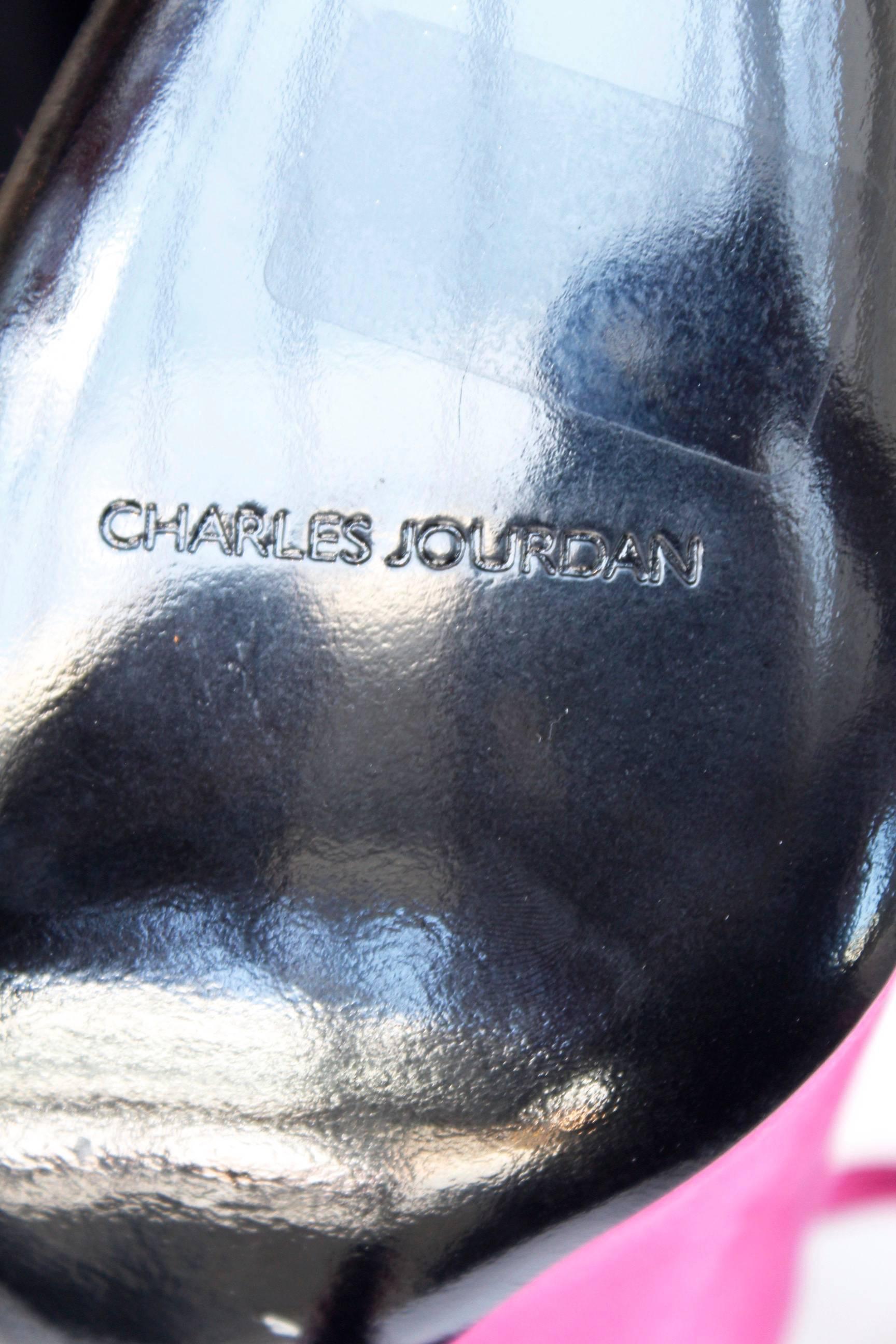 Charles Jourdan fuchsia satin pumps decorated with a transparent sphere. 3