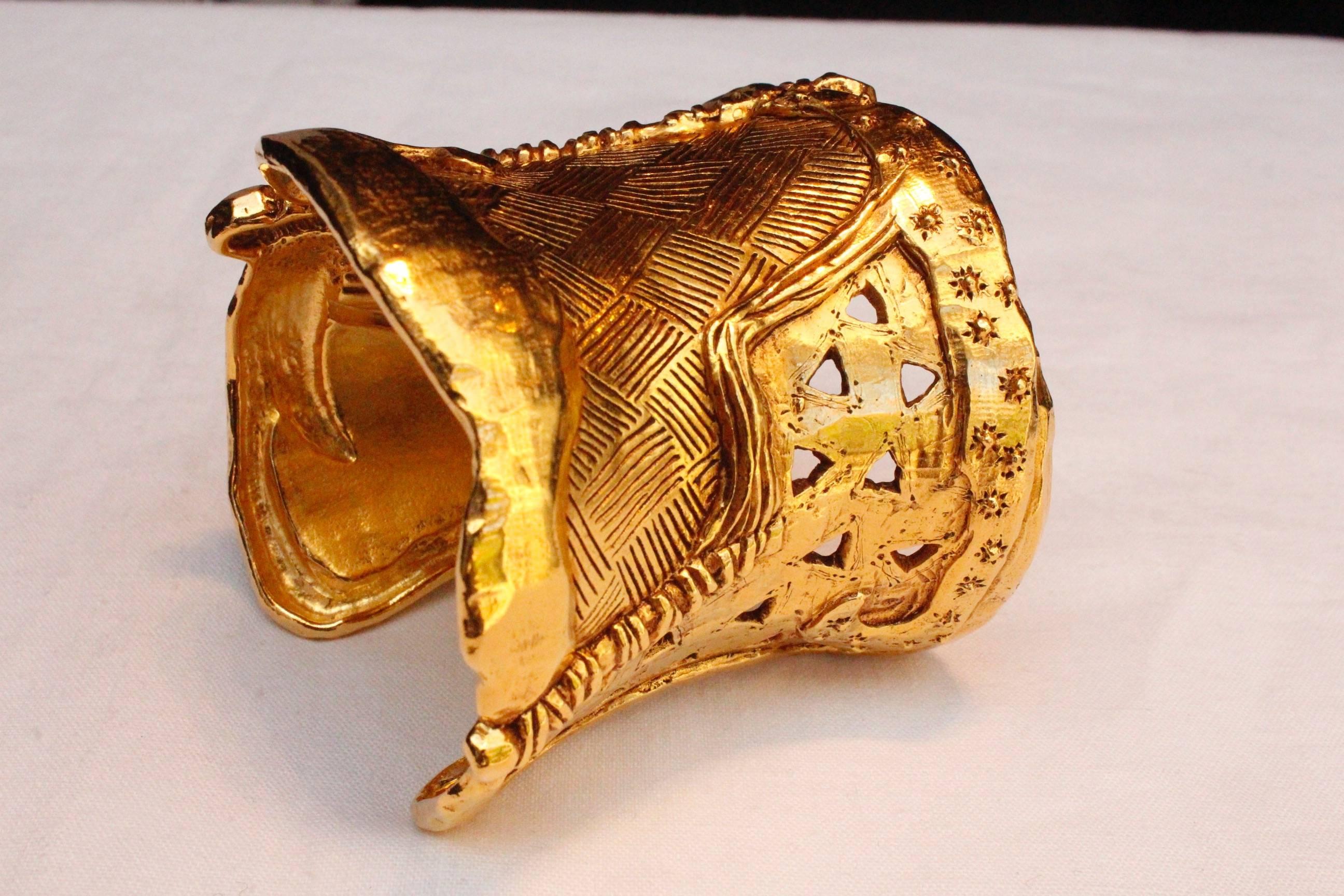 1990s Christian Lacroix gilded metal cuff bracelet 1