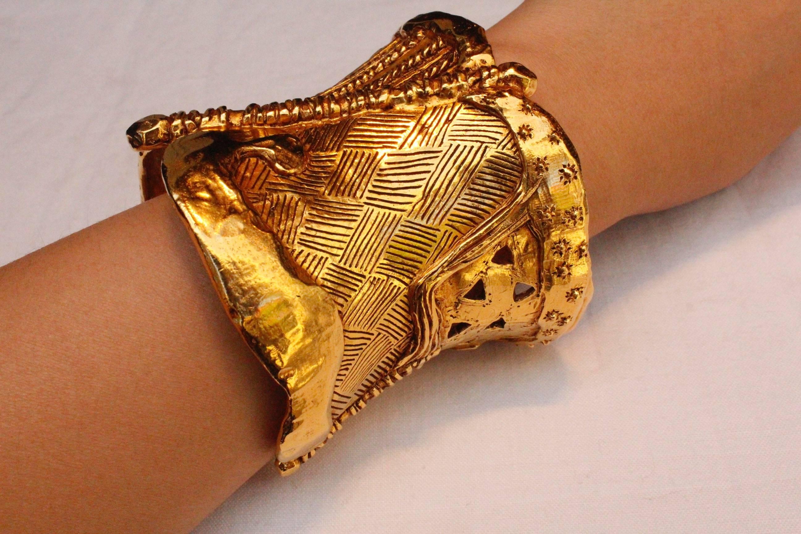 1990s Christian Lacroix gilded metal cuff bracelet 2