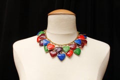 Yves Saint Laurent multicolor glass paste hearts necklace, 1960s