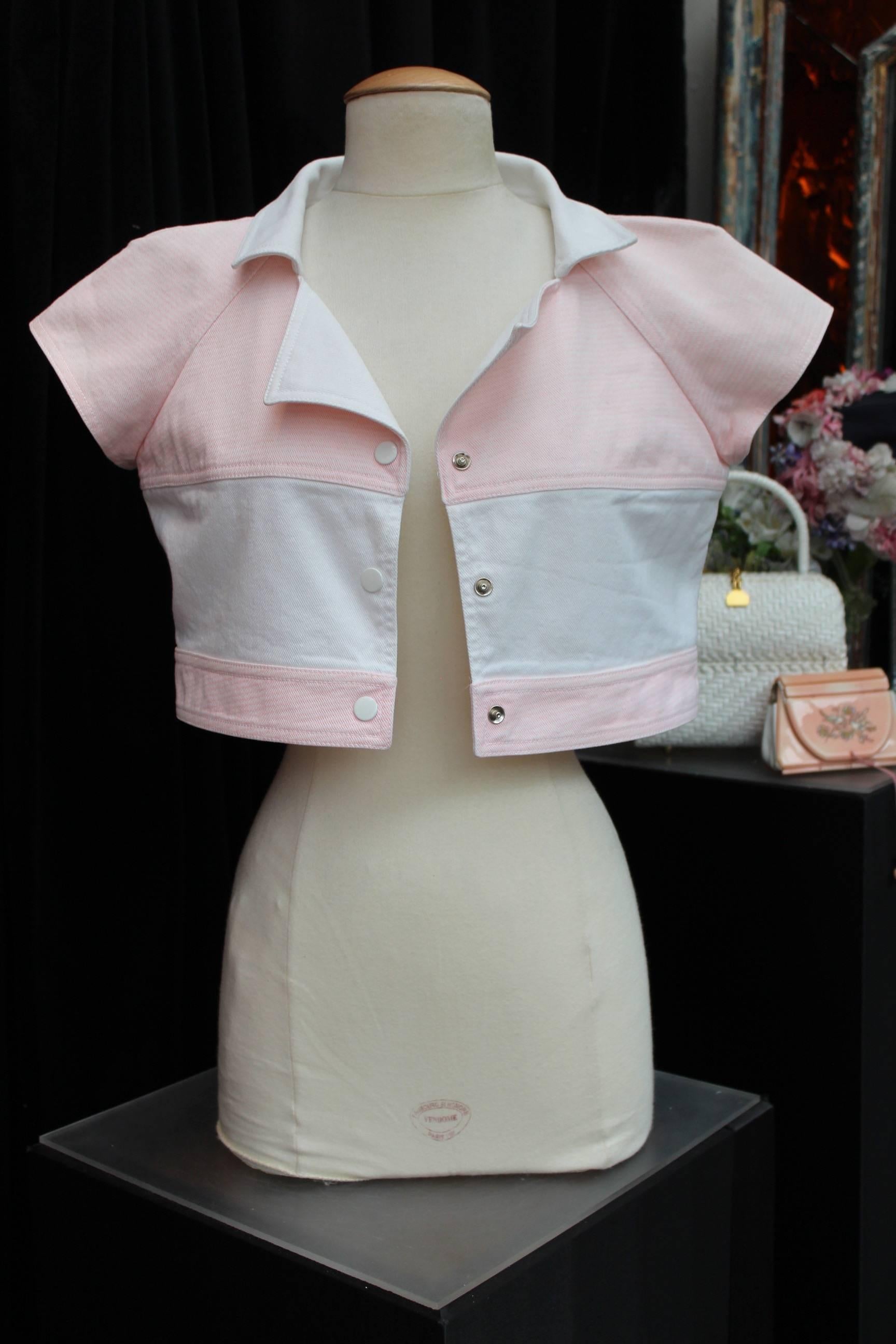 Beige Courrèges pink and white jacket and dress set