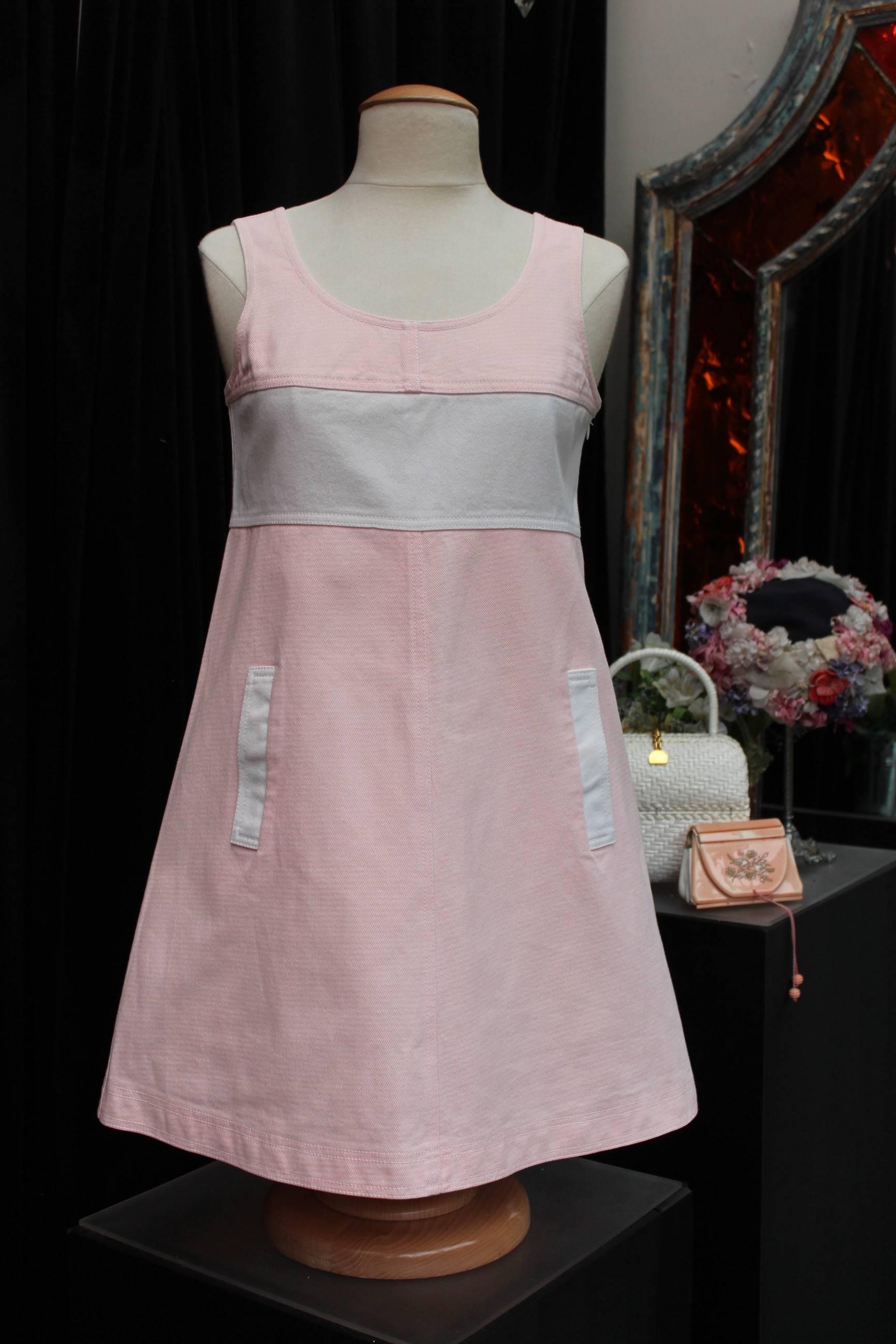 Courrèges pink and white jacket and dress set In Excellent Condition In Paris, FR