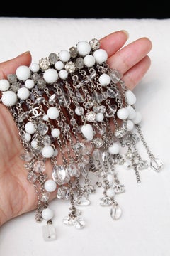 2010s Chanel hair comb embellished with white beads, crystal and rhinestones