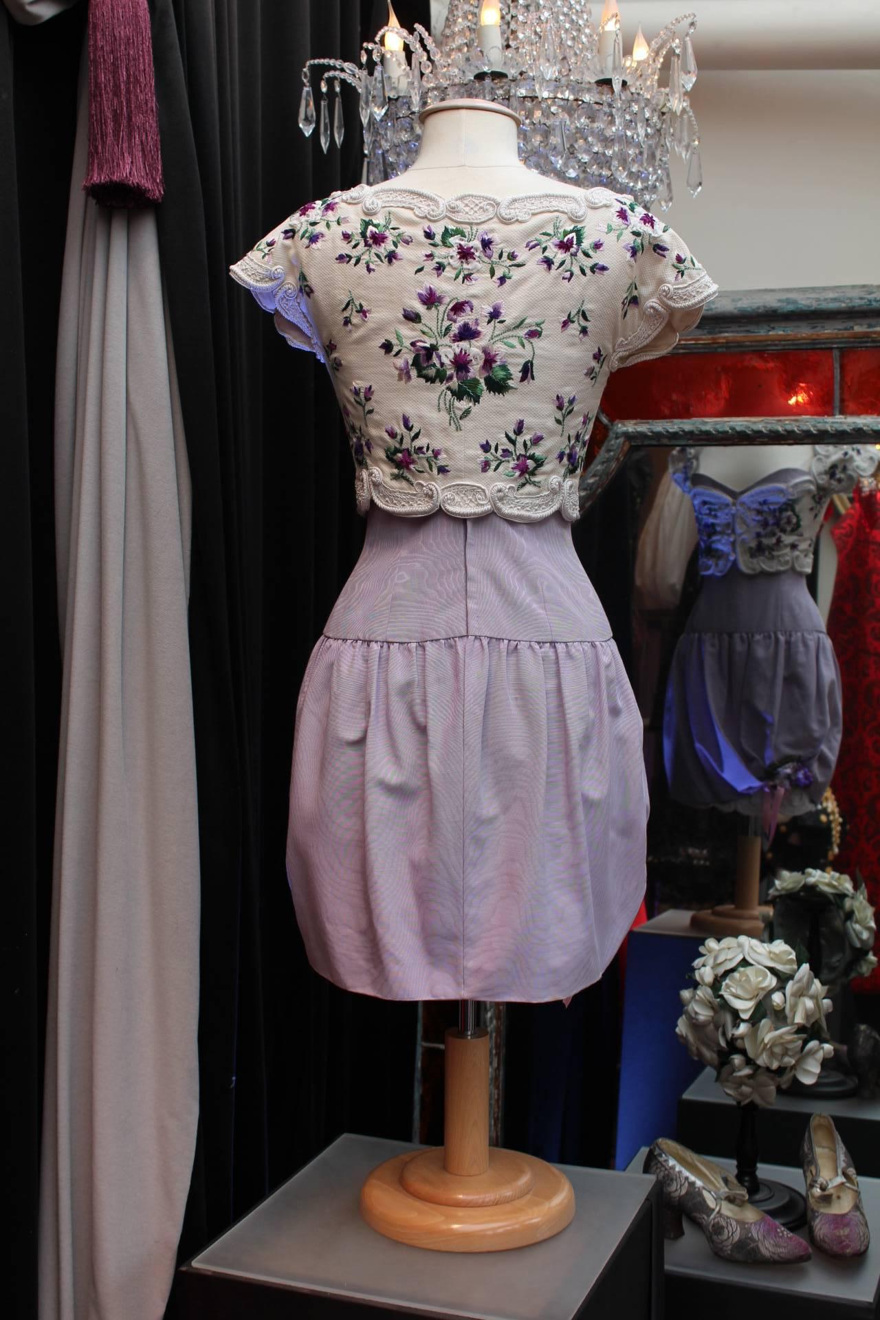 Purple Jean-Louis Scherrer Runway dress and bolero set in white and mauve colors For Sale