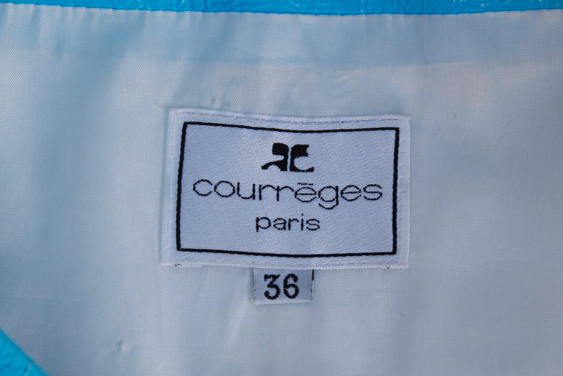 Courrèges light blue vinyle iconic jacket For Sale 1