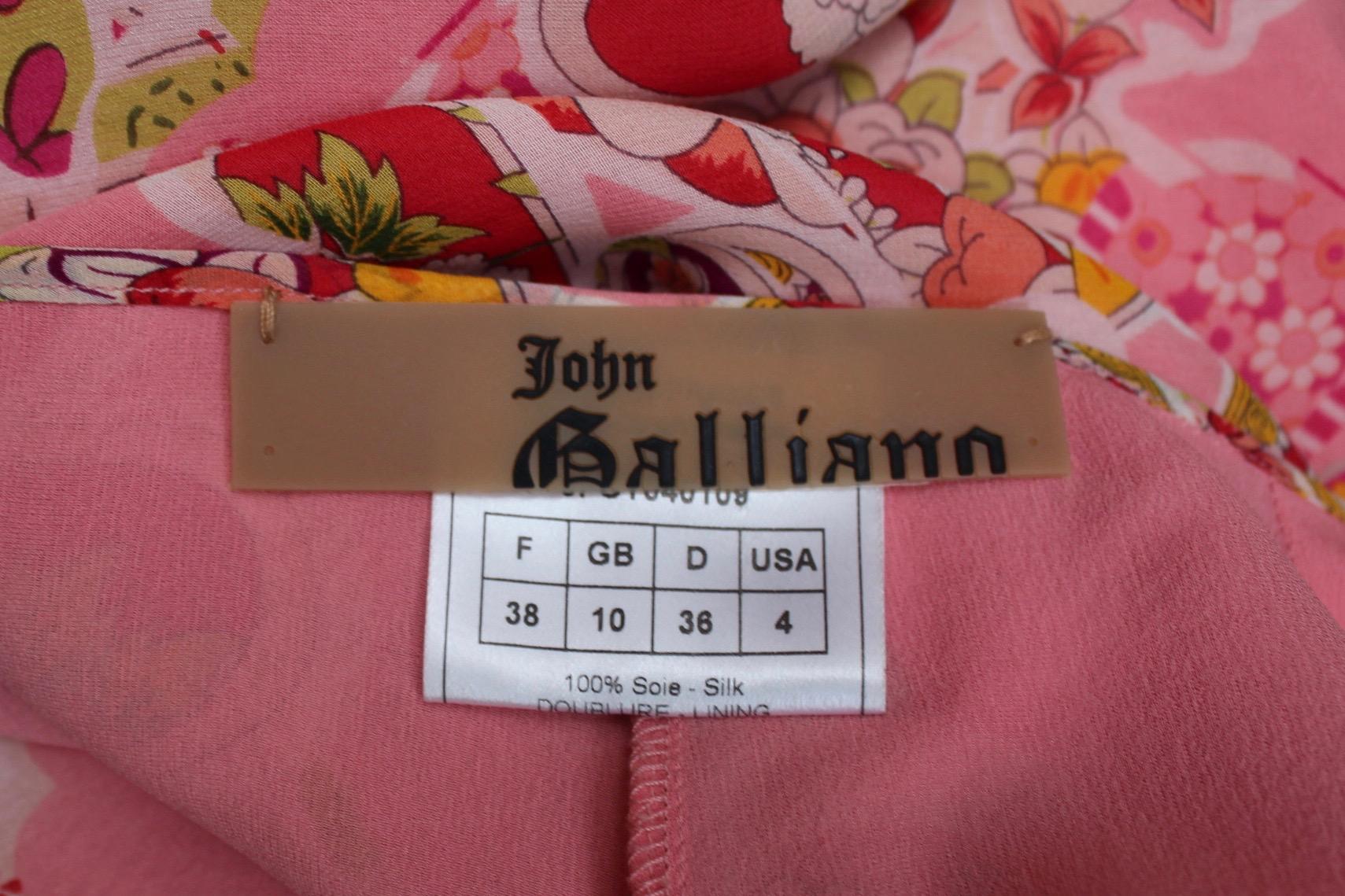 John Galliano gorgeous trench coat and pants set in pink silk with floral print For Sale 8