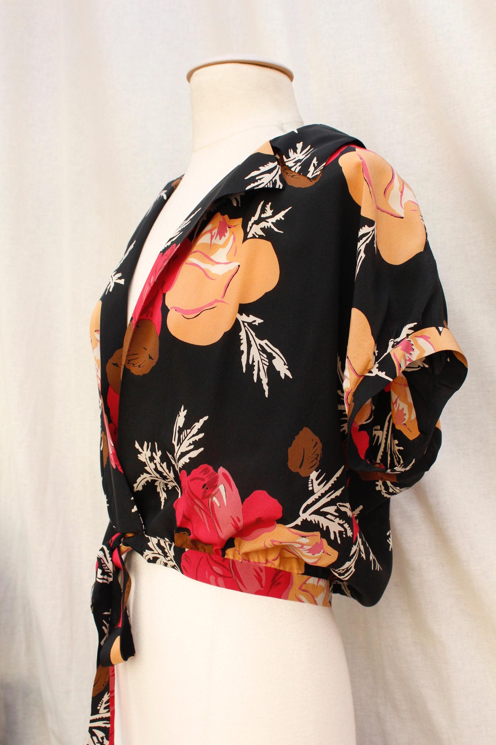 Nina Ricci lovely long dress with a summer jacket made of floral silk For Sale 3