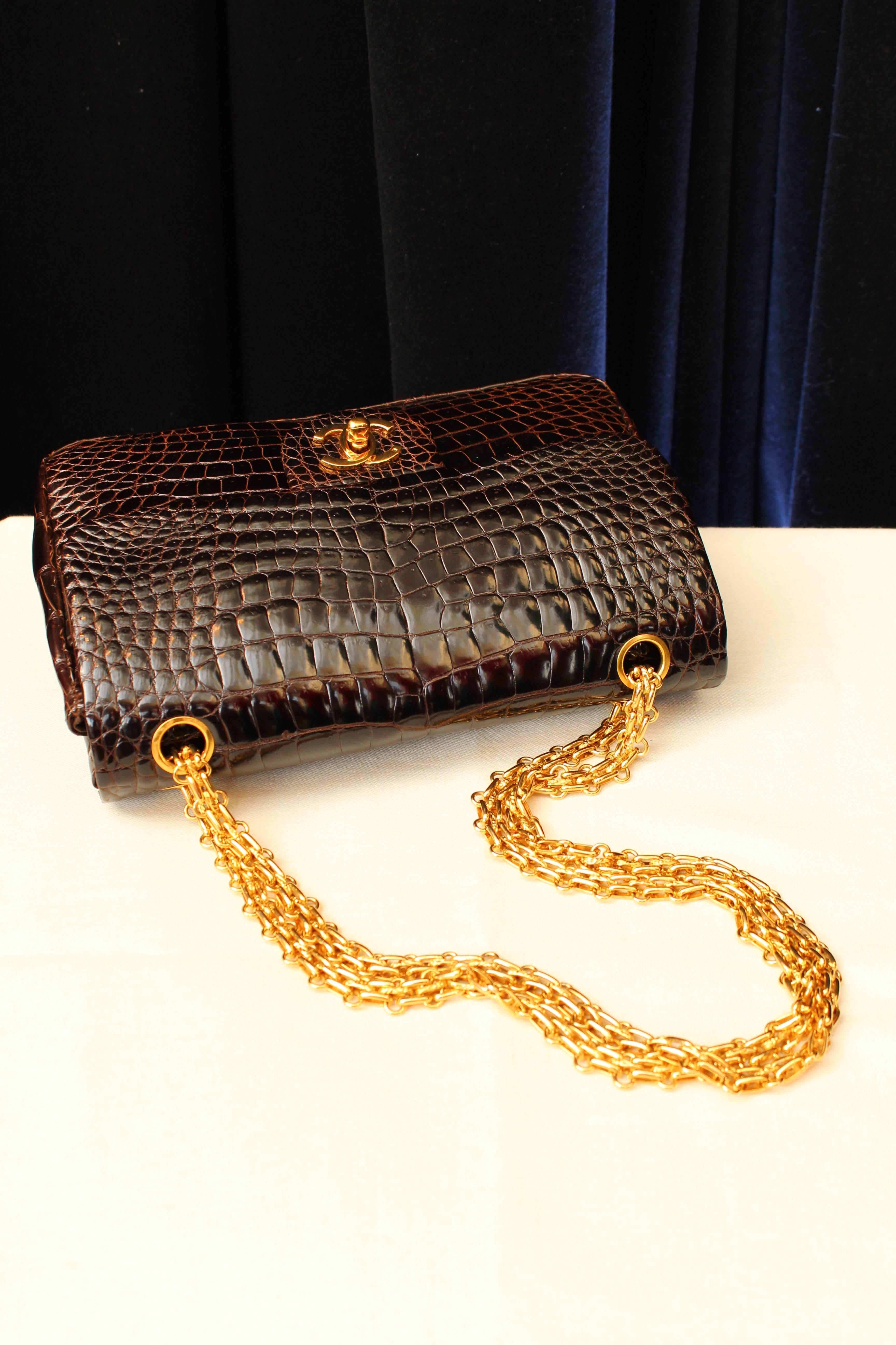 Chanel Chocolate Crocodile Timeless Double Flap Bag 1