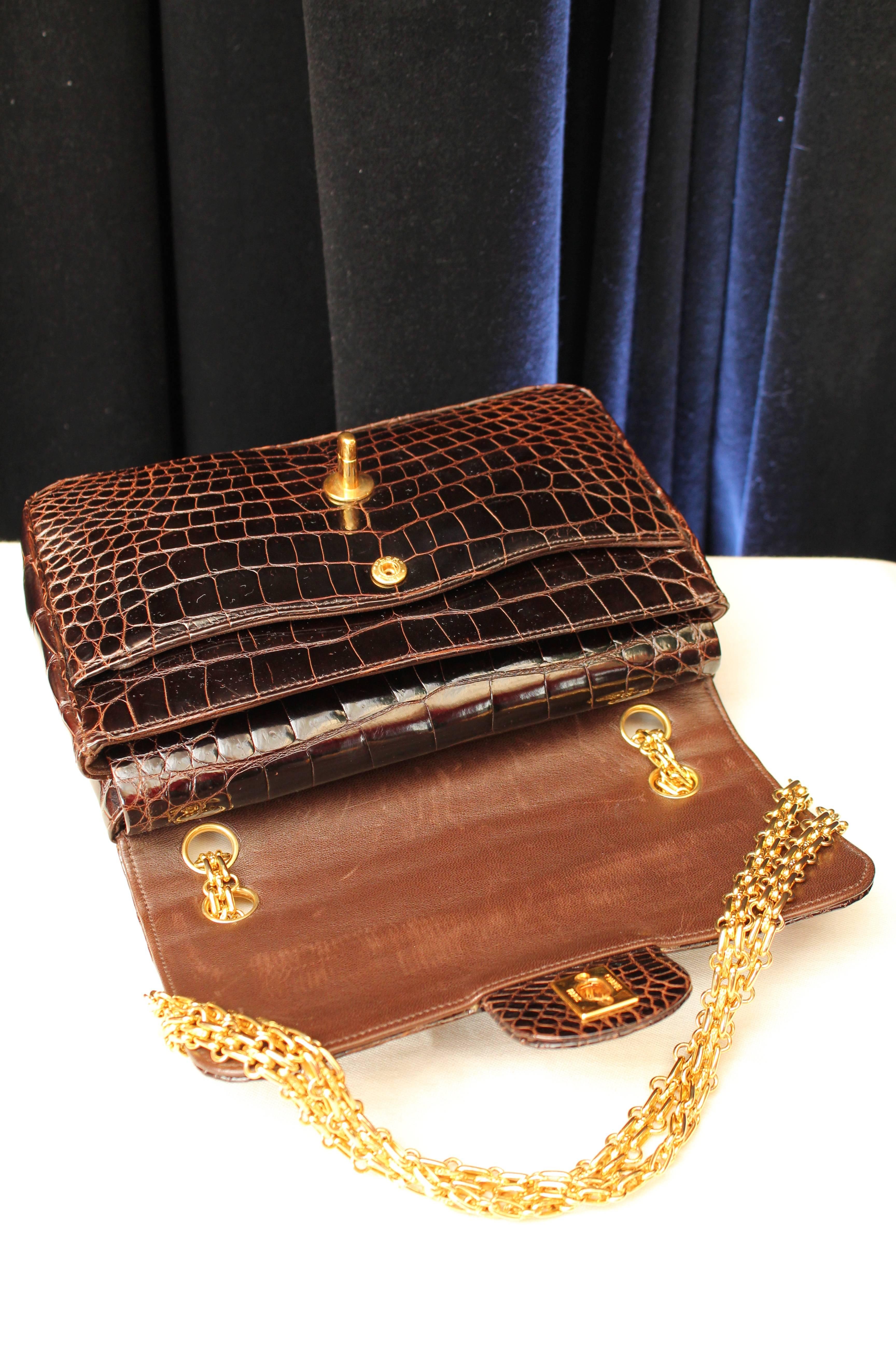 Chanel Chocolate Crocodile Timeless Double Flap Bag 2