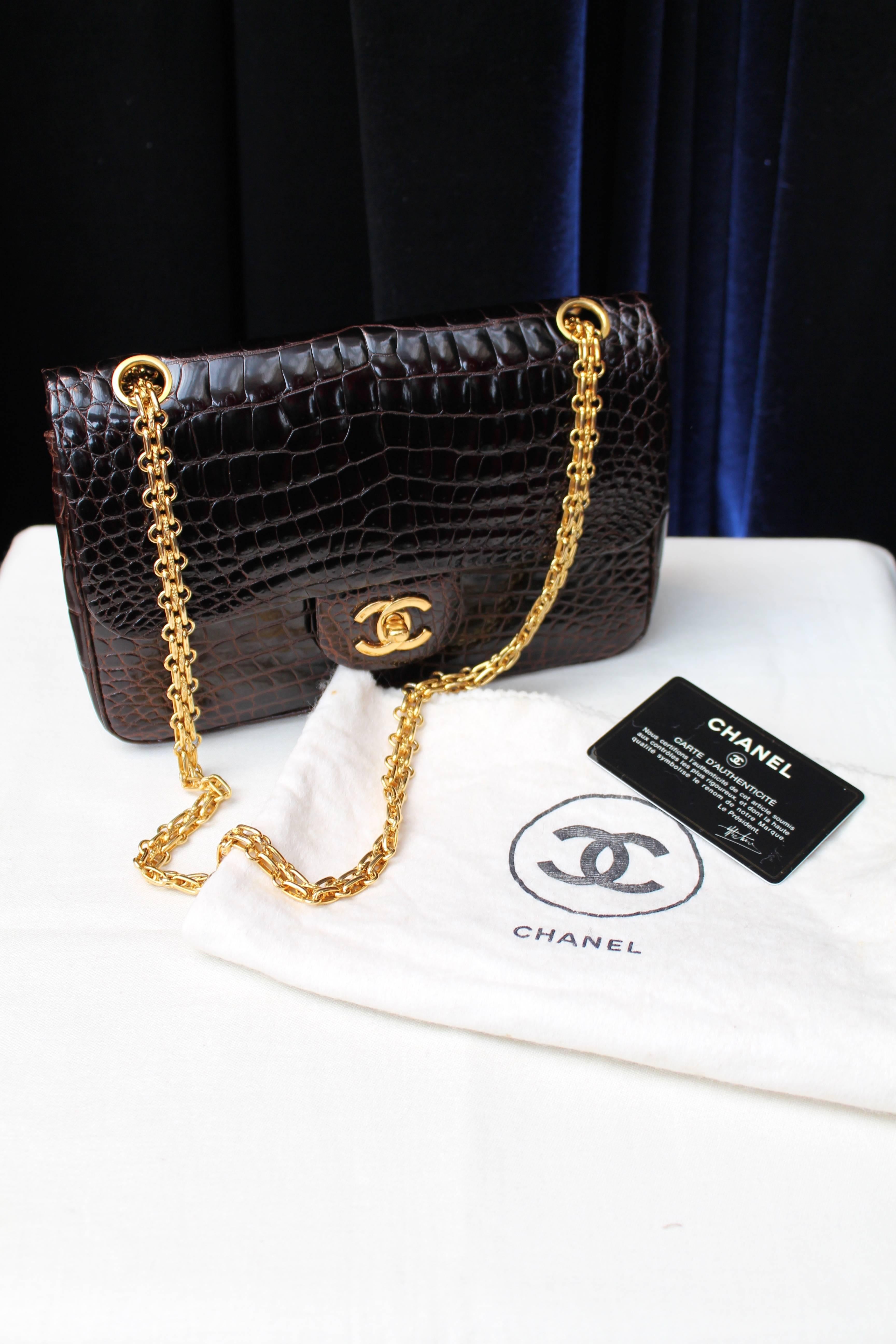 Chanel Chocolate Crocodile Timeless Double Flap Bag 5