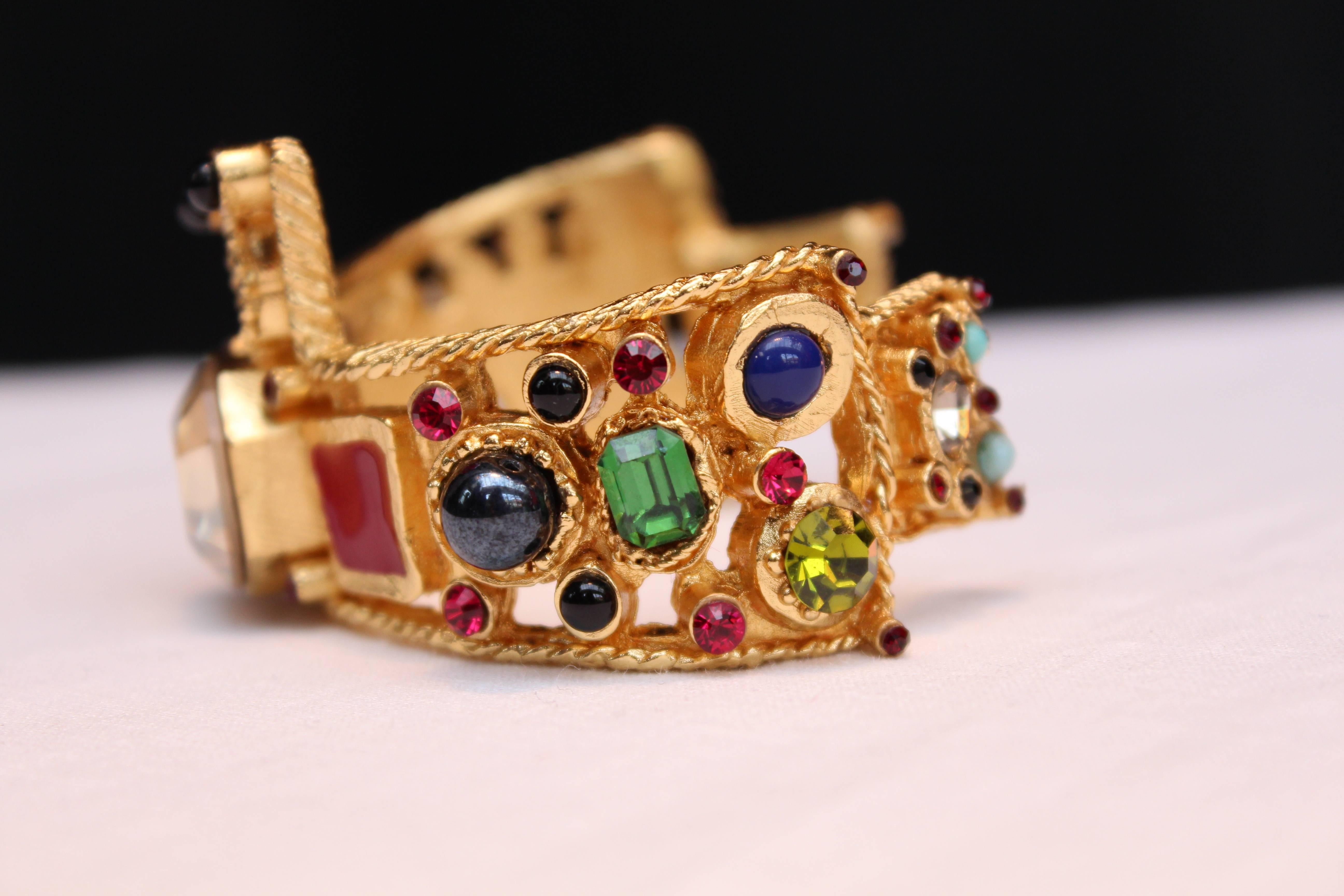 Baroque Revival 1990's Christian Lacroix Cuff with Gold Metal and Multicolor Crystals