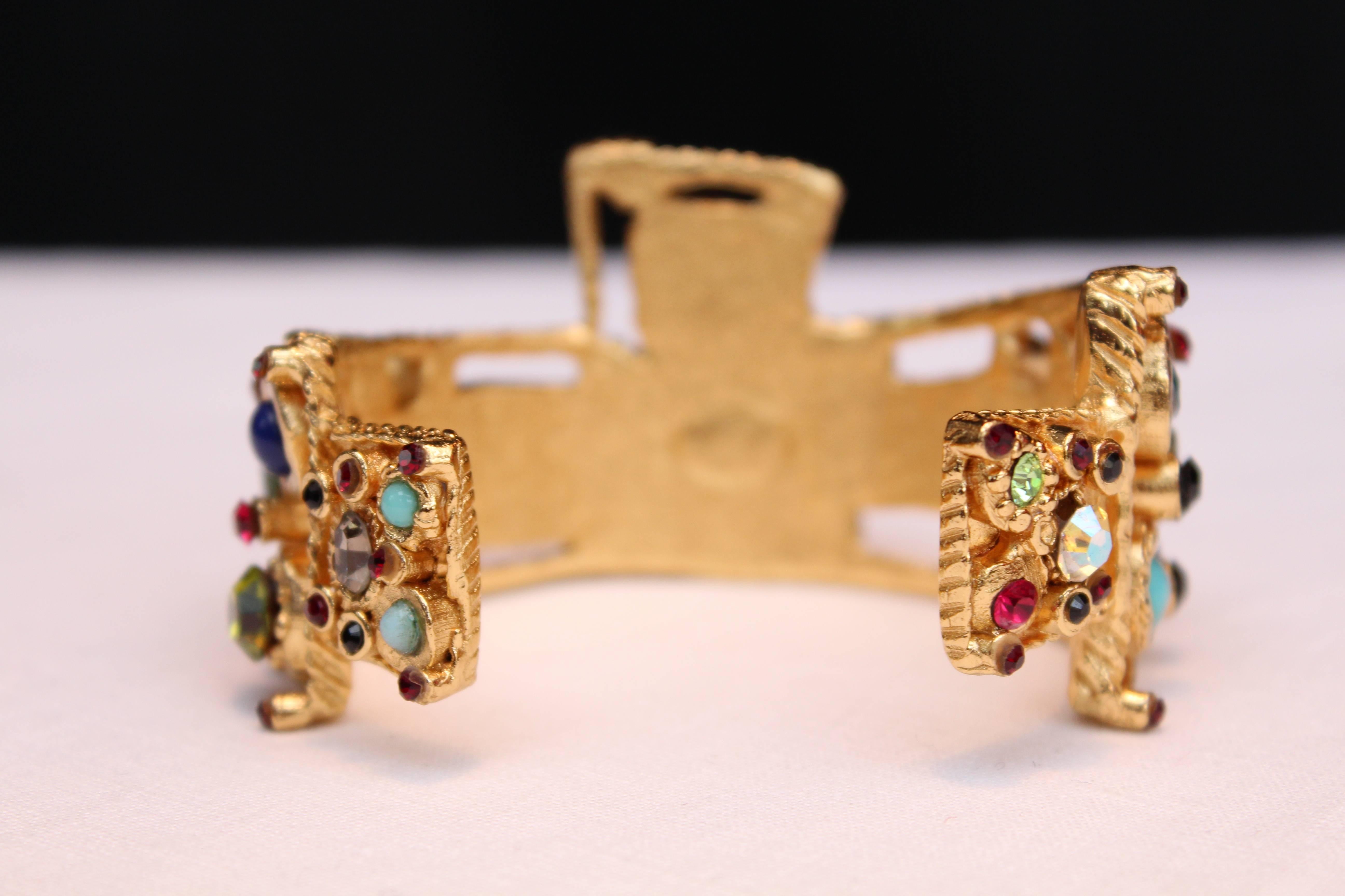 Women's 1990's Christian Lacroix Cuff with Gold Metal and Multicolor Crystals