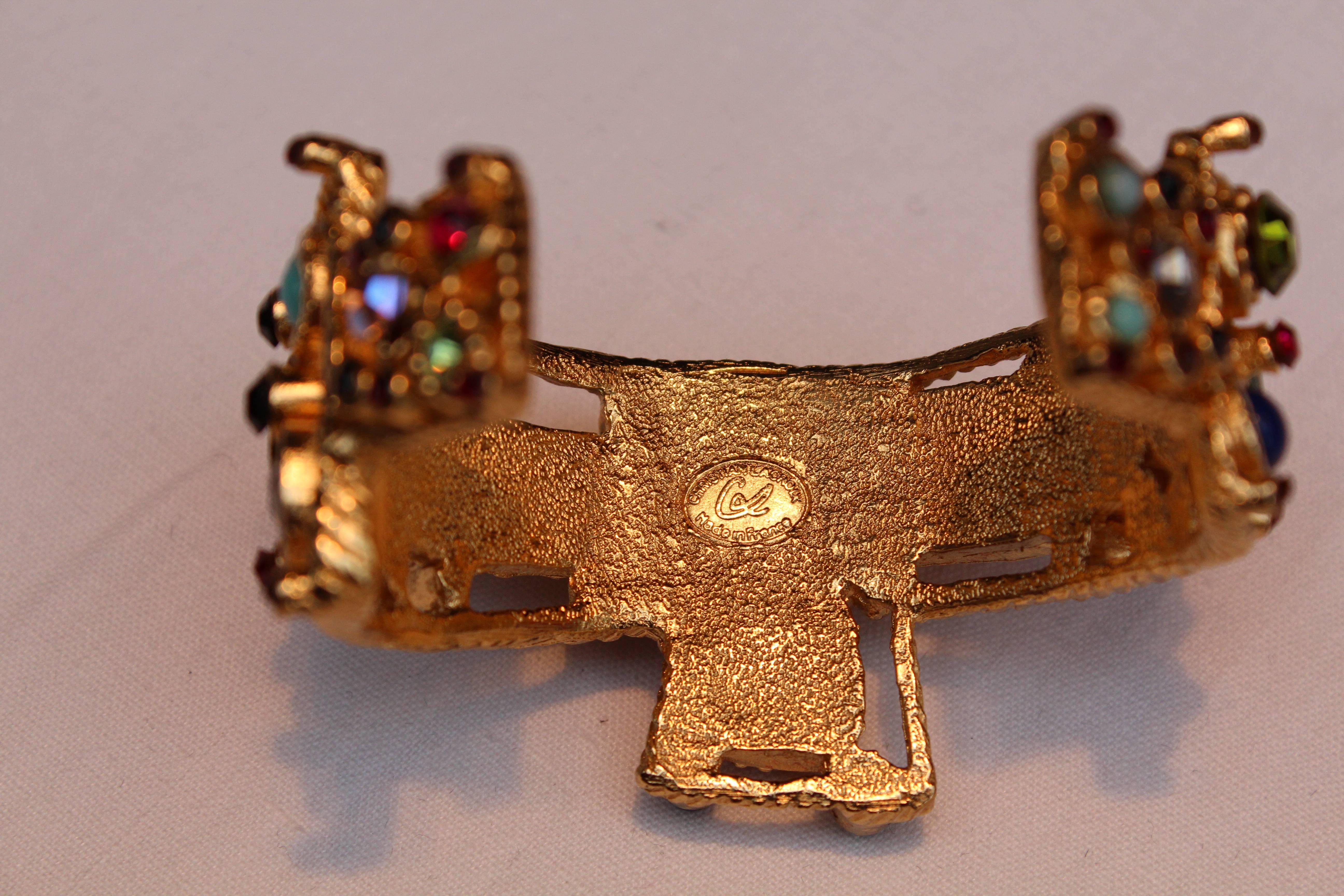 1990's Christian Lacroix Cuff with Gold Metal and Multicolor Crystals 3