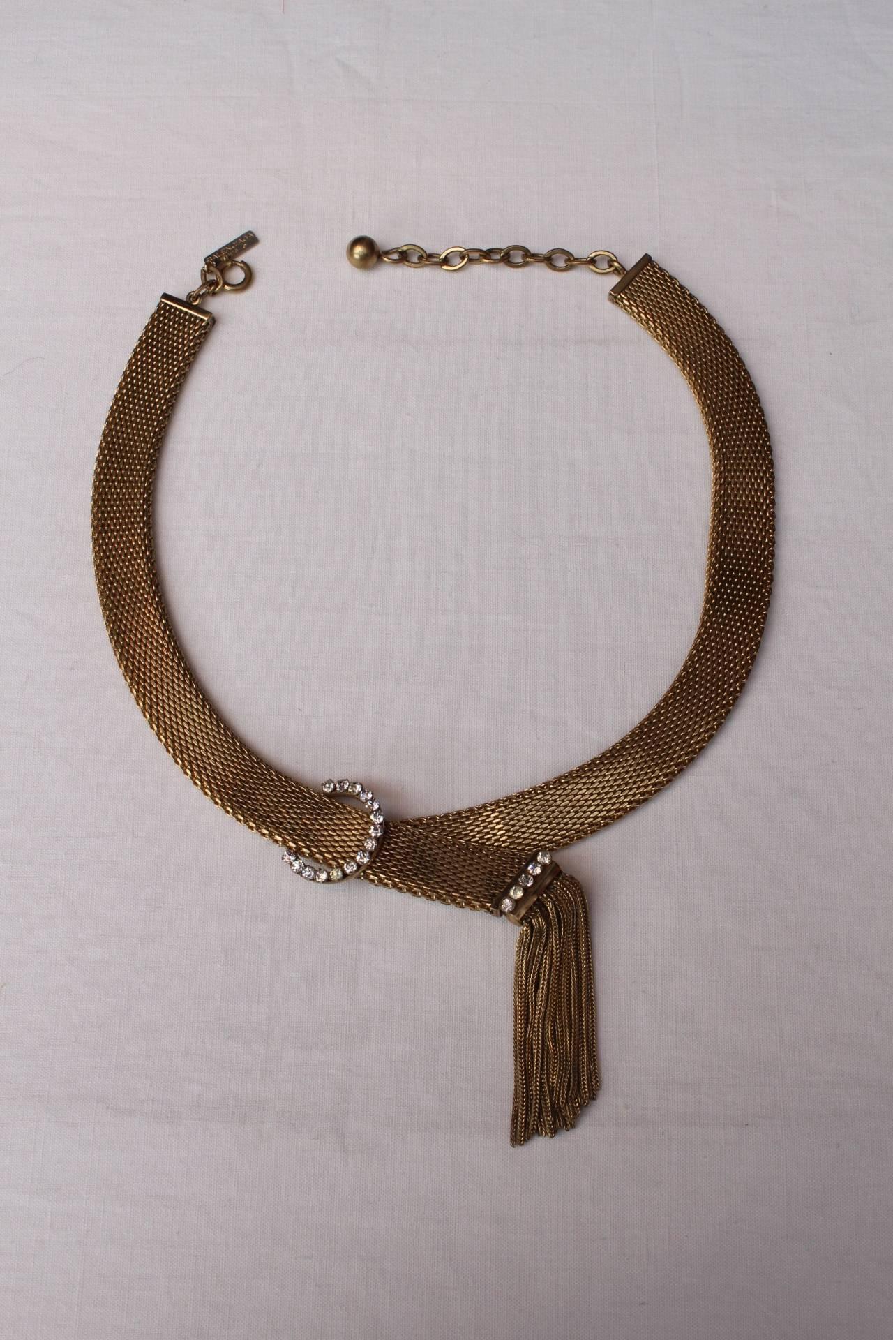 1960's Balenciaga Gilt Metal and White crystals Necklace  For Sale 3