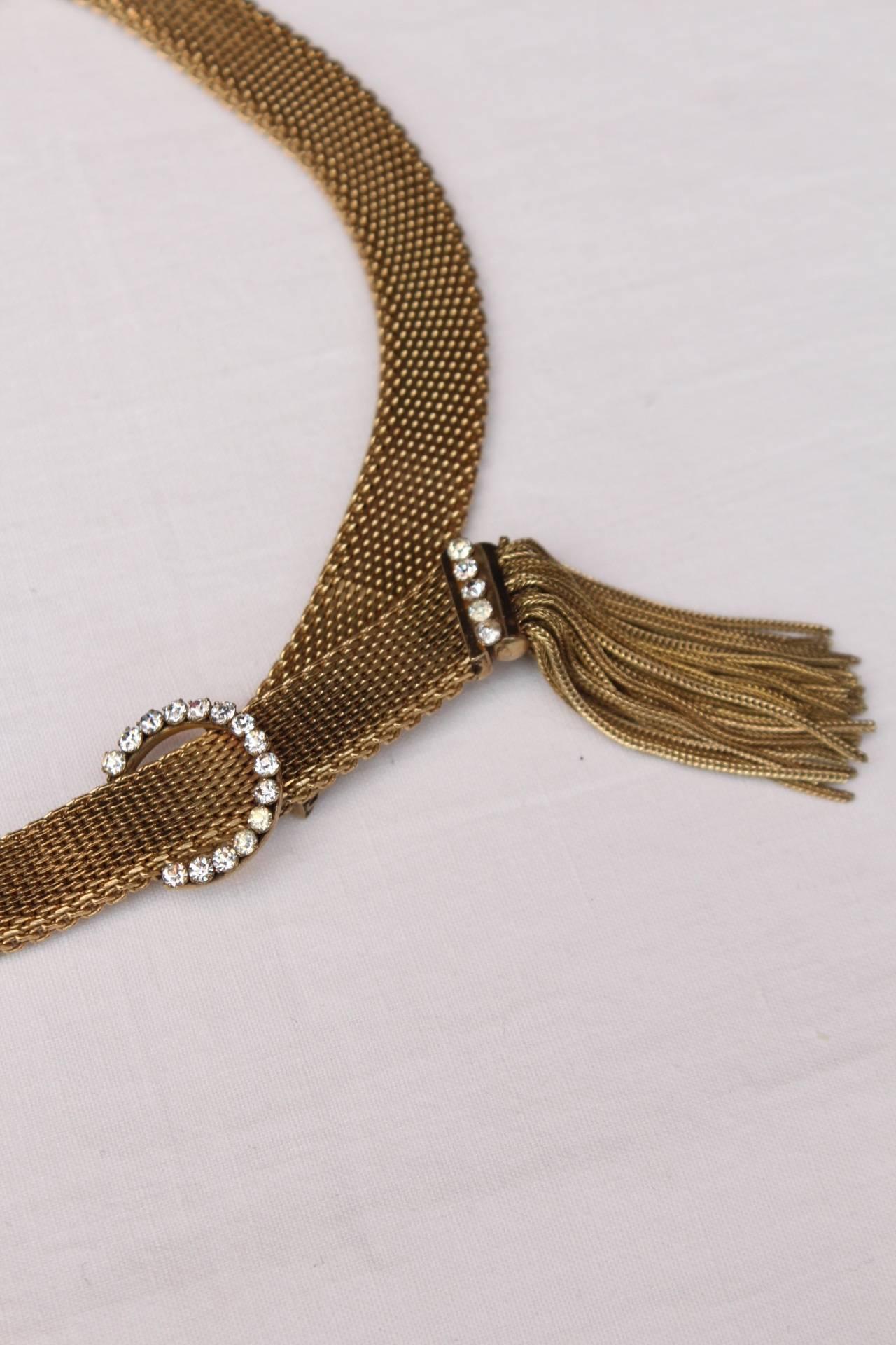 1960's Balenciaga Gilt Metal and White crystals Necklace  For Sale 1