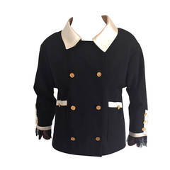 Chanel Important Black Wool Jacket with Lace Trimmed Sleeves