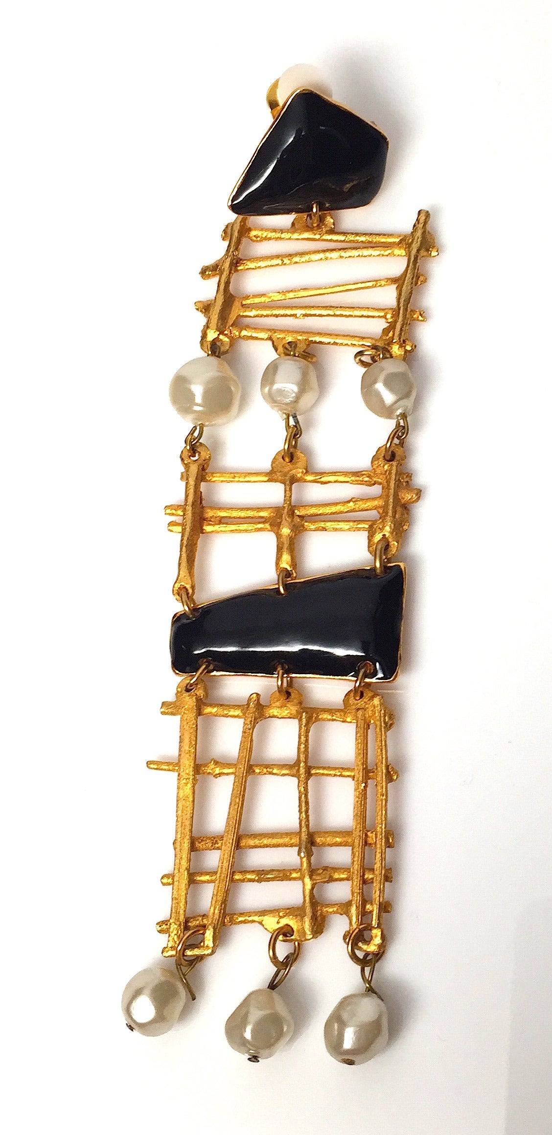 Christian Lacroix Enamel, Faux Pearl, and Gold-Tone Clip On Earrings
