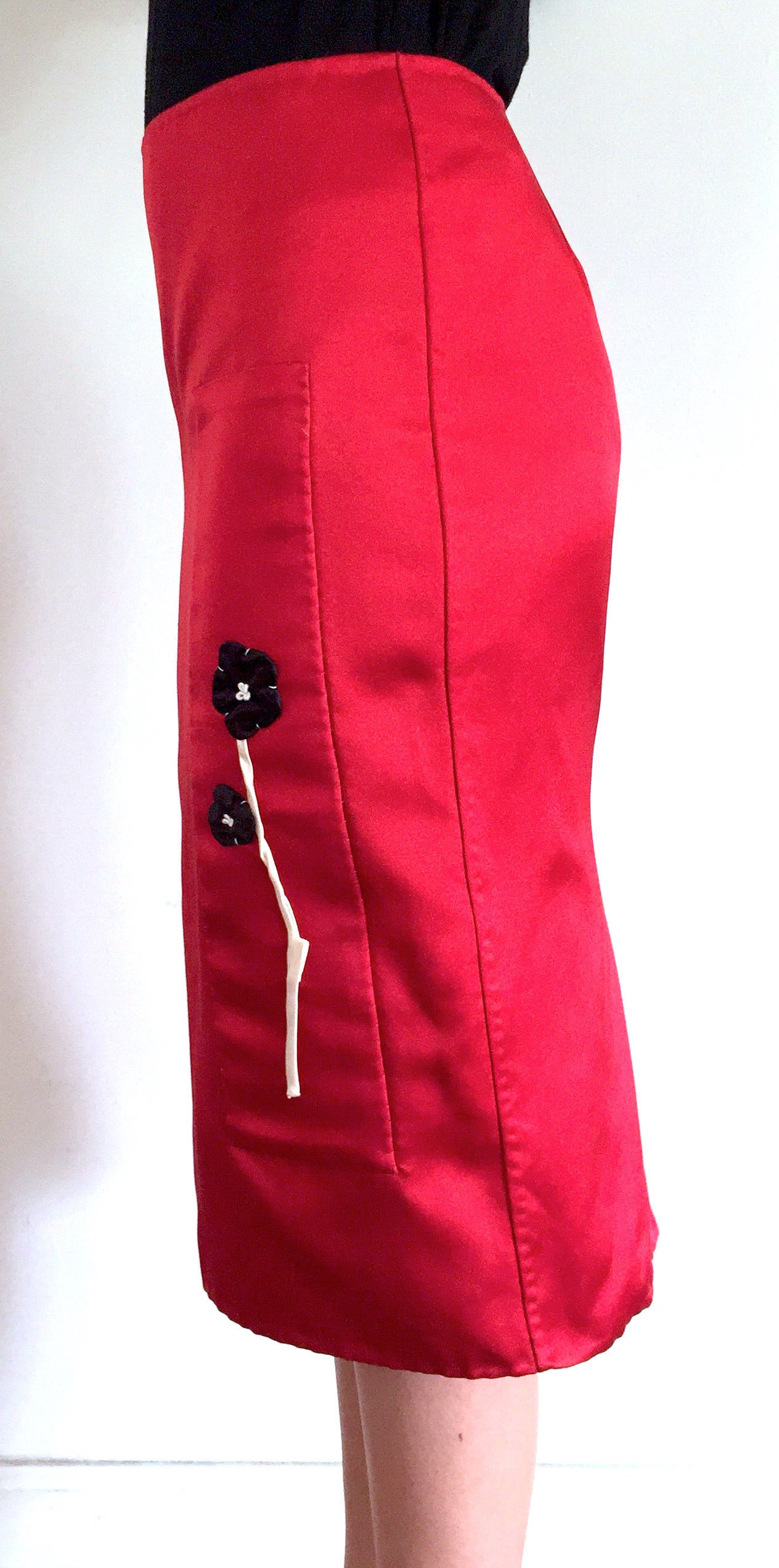 red satin skirt