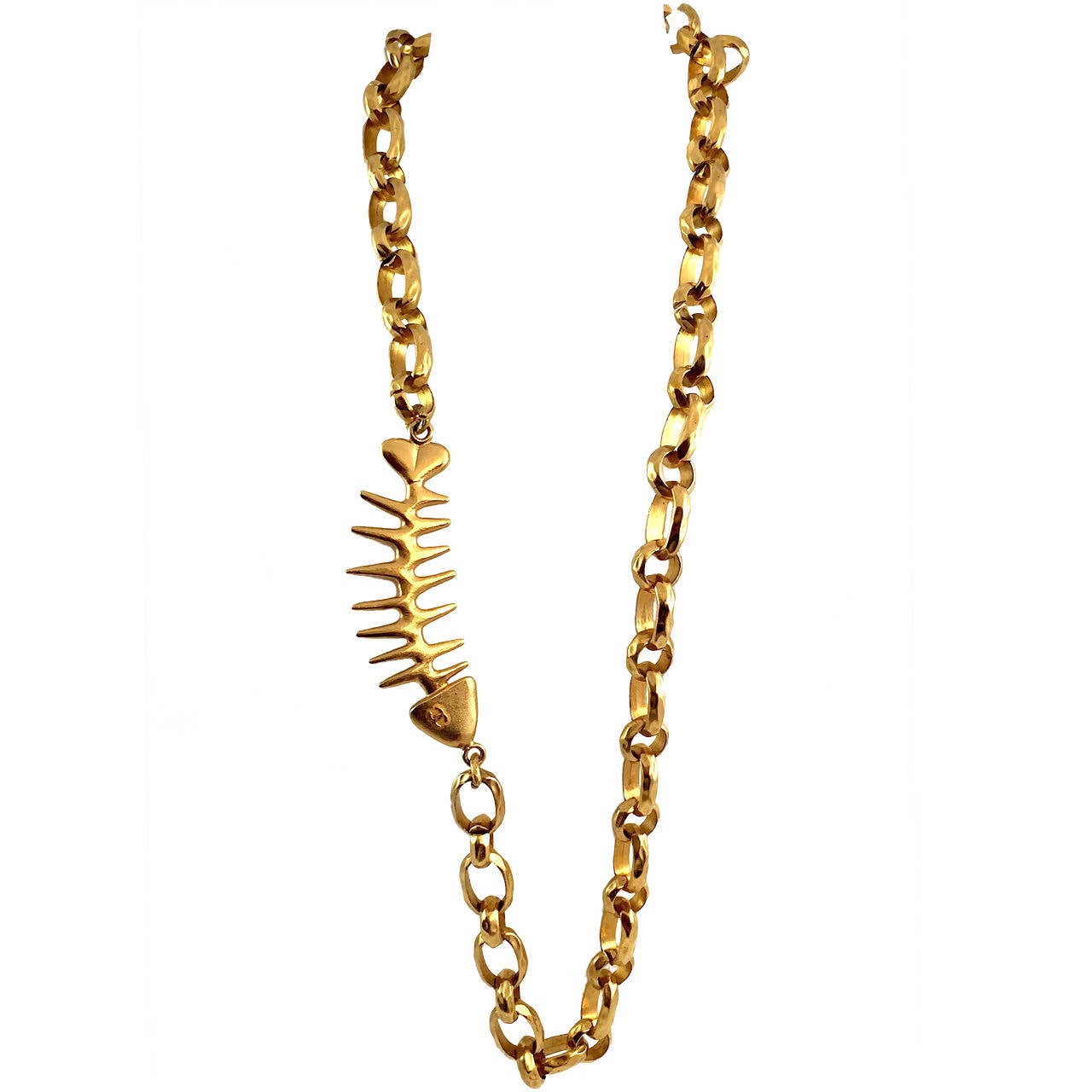 Chanel Rare Couture Gold-Tone Deco Fishbone Necklace