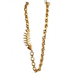 Chanel Seltene Couture Goldfarbene Deko-Halskette mit Fischgrätenmuster