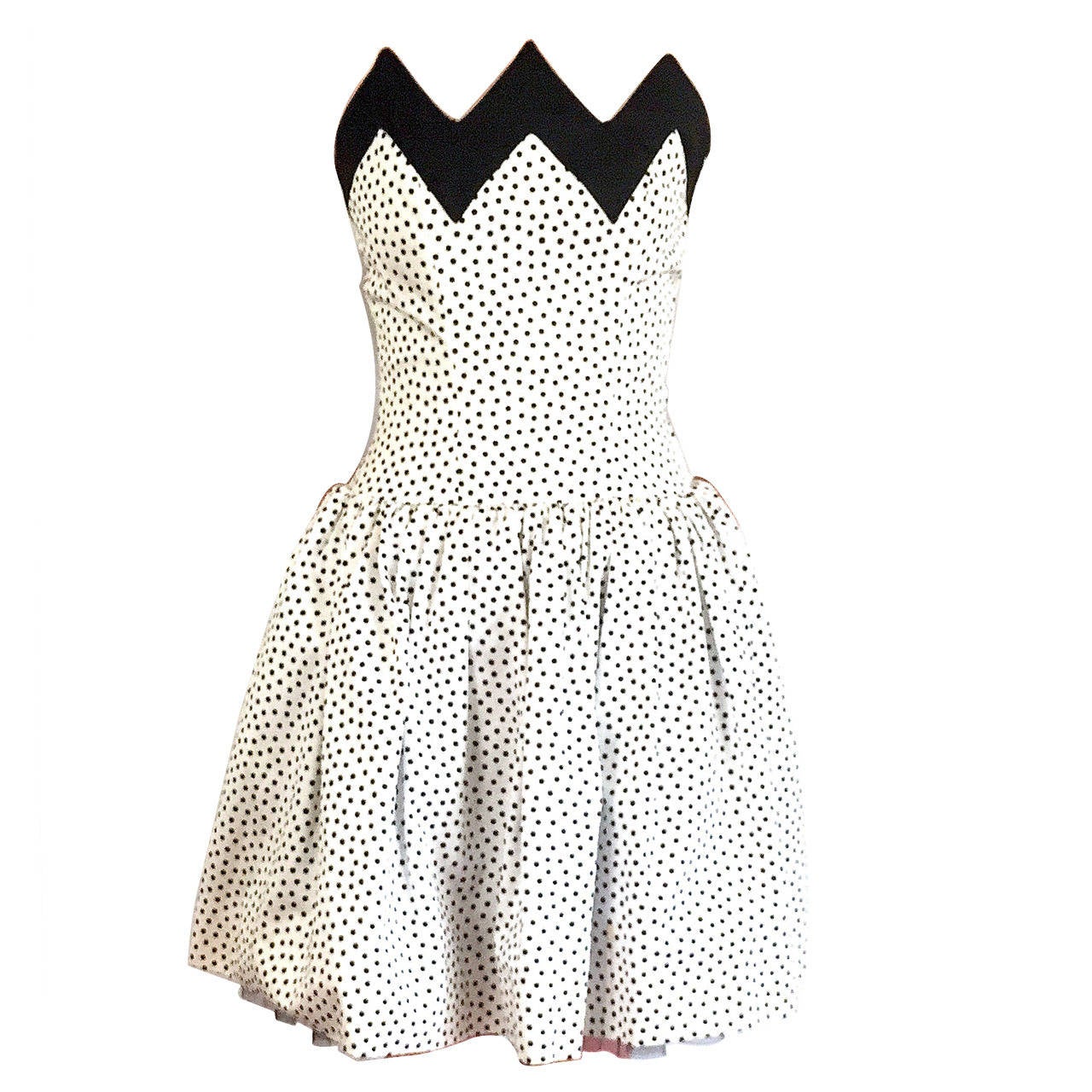 Lanvin Cocktail Dress With Zig Zag Neckline & Polka Dots, IT 36 For Sale