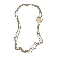 Rare Chanel Silver-Tone Pearl Heart Sautoir Extra Long Necklace, 2006