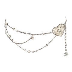 Chanel Important Silver-Tone Chain & Pearl Heart Sautoir Belt, 2006