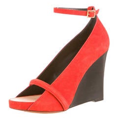 Celine Tangerine Suede Open Toe Wedges