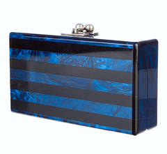 Edie Parker Blue & Black Striped "Jean" Box Clutch