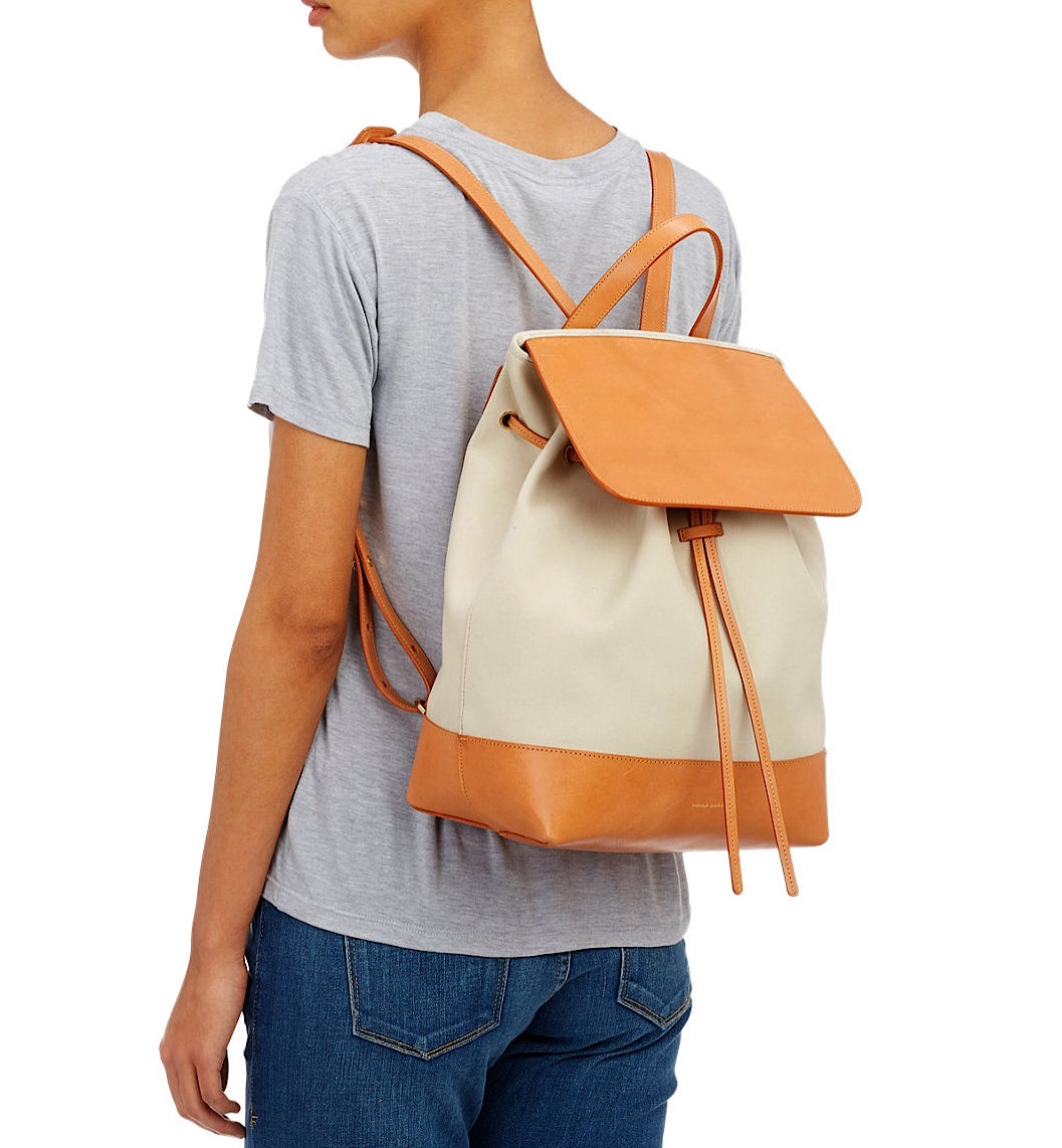 Mansur Gavriel NWT Tan Leather and Canvas Large Backpack For Sale 1