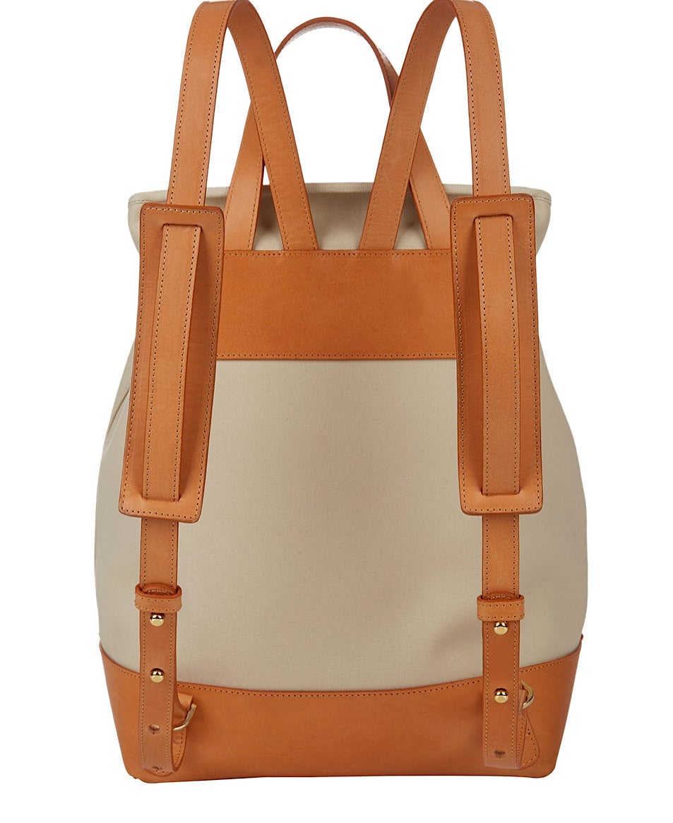Women's Mansur Gavriel NWT Tan Leather and Canvas Large Backpack For Sale